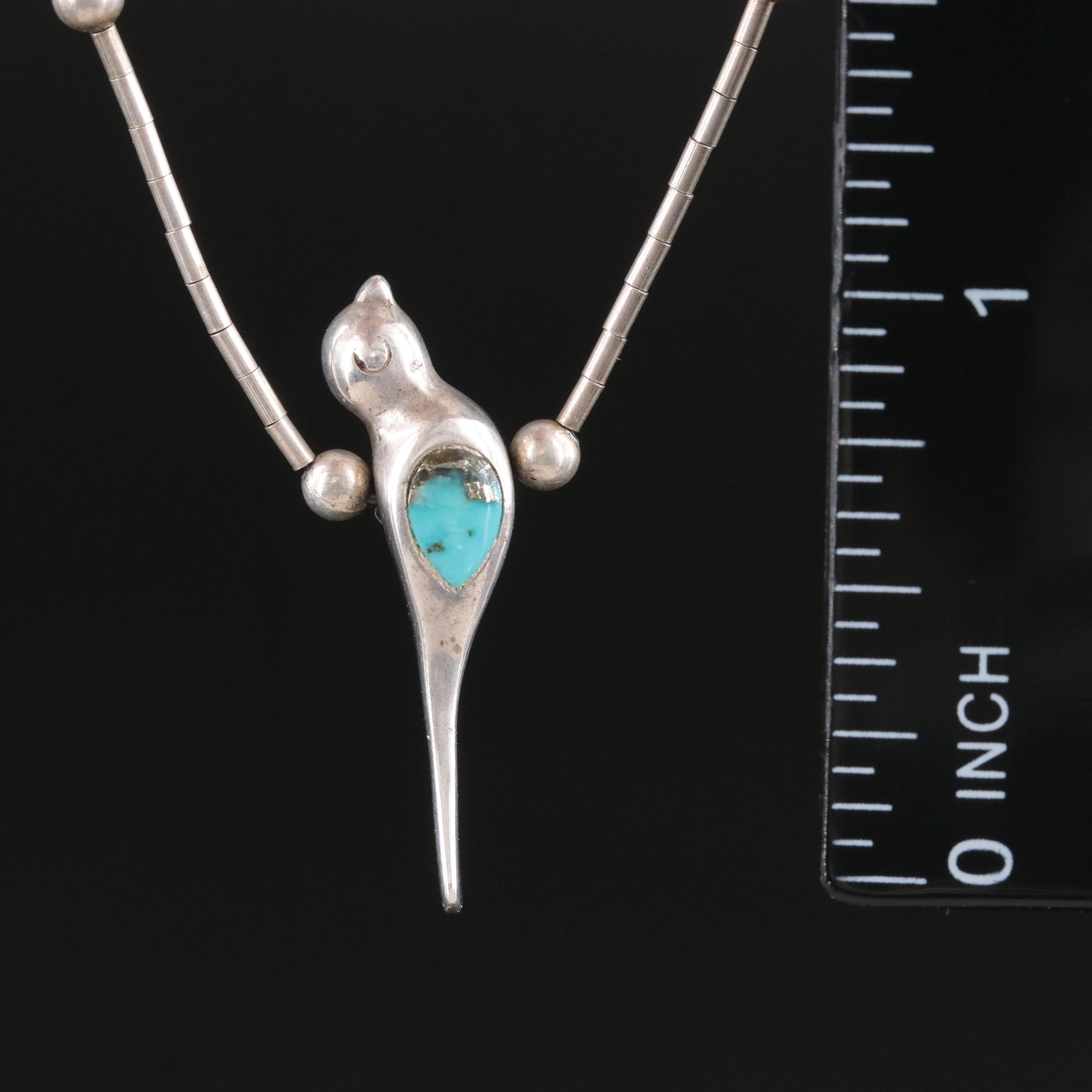 Western Style Sterling Turquoise Bird Necklace