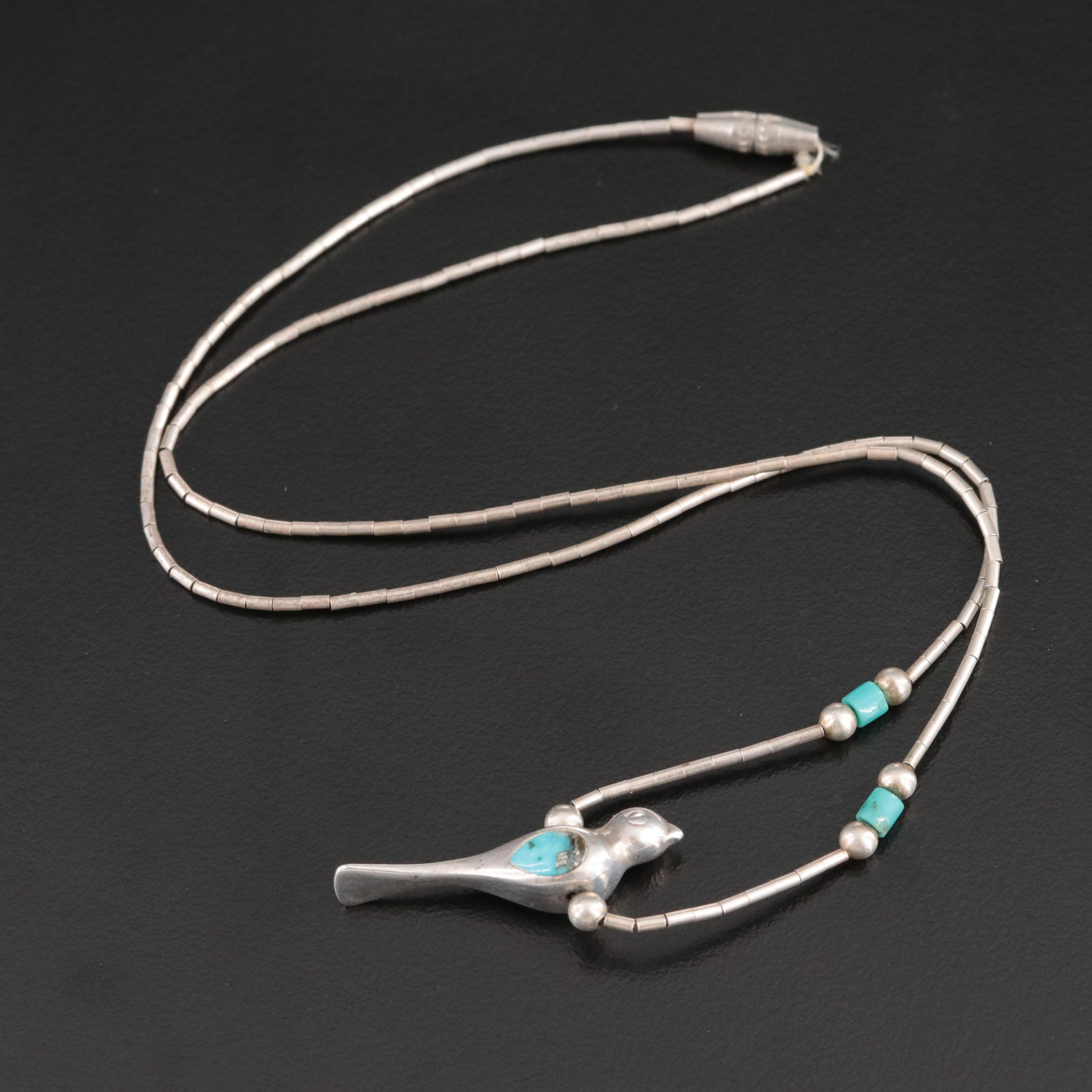 Western Style Sterling Turquoise Bird Necklace