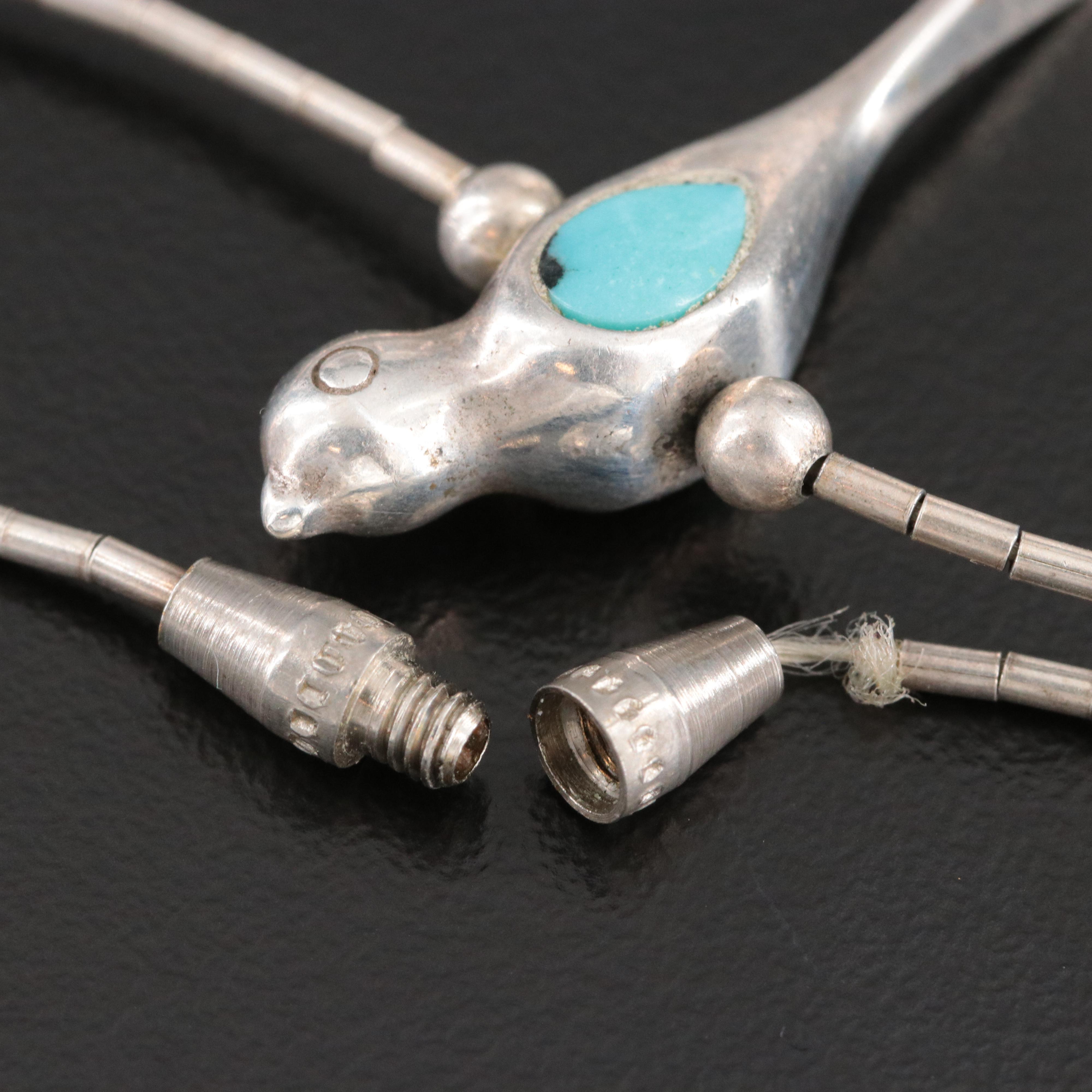 Western Style Sterling Turquoise Bird Necklace
