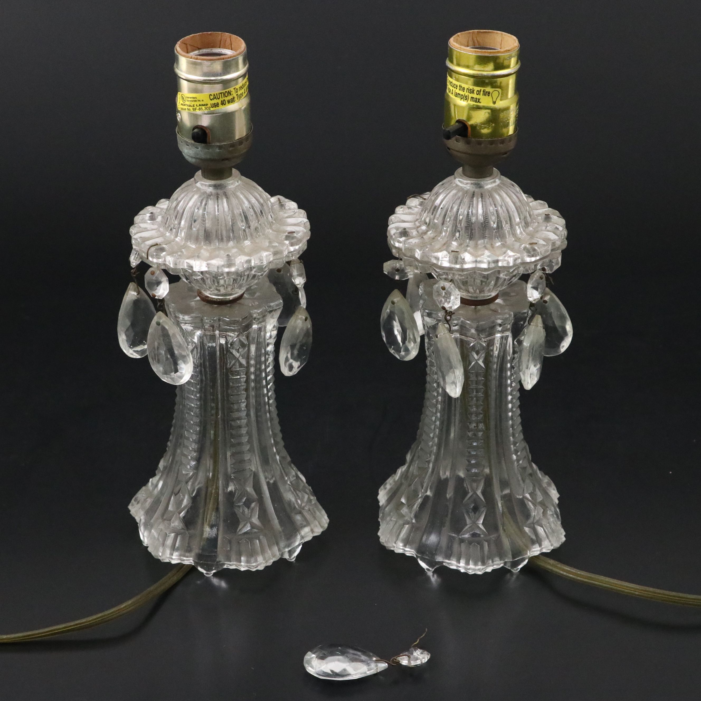 Pair of Glass Boudoir Prism Vanity Table Lamps