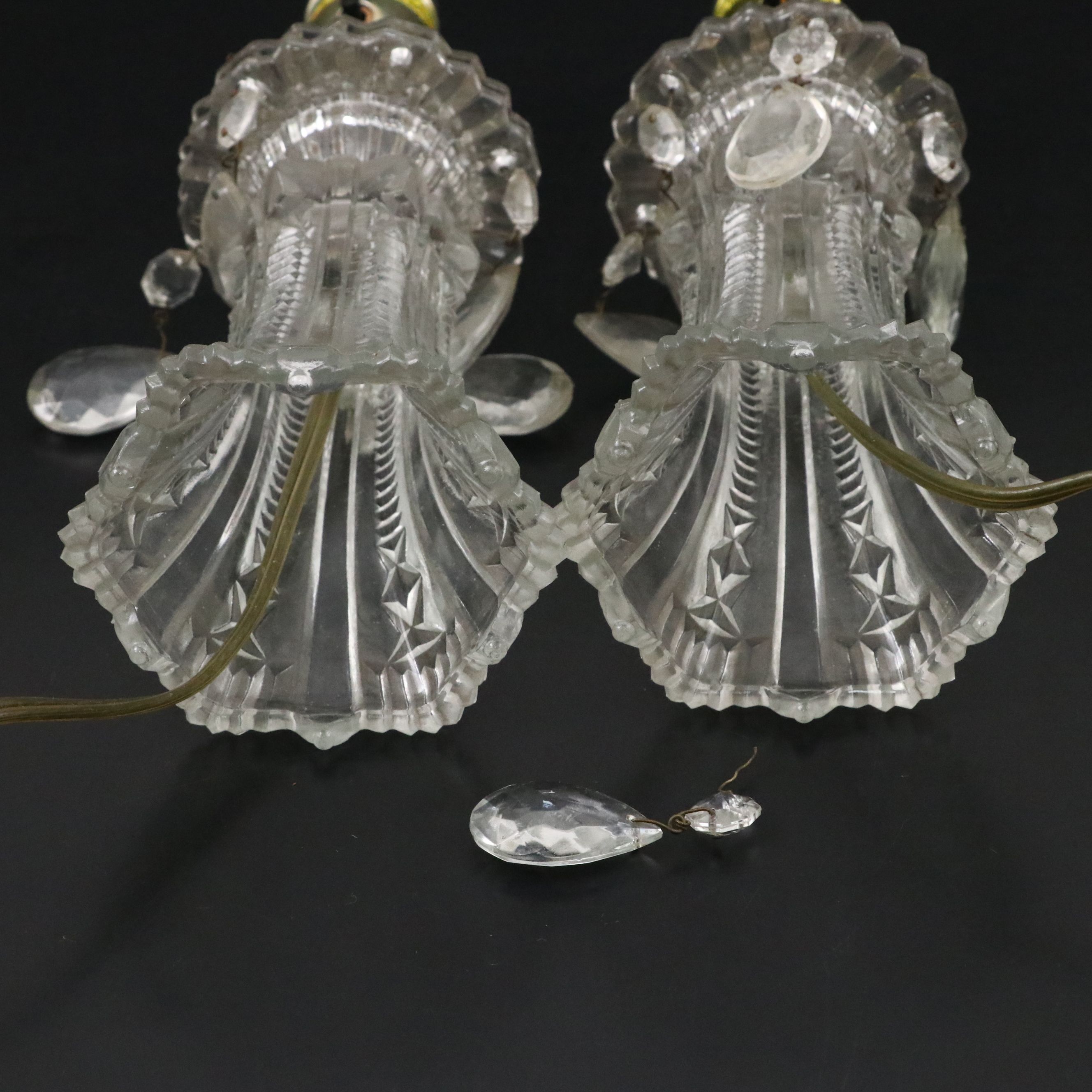 Pair of Glass Boudoir Prism Vanity Table Lamps