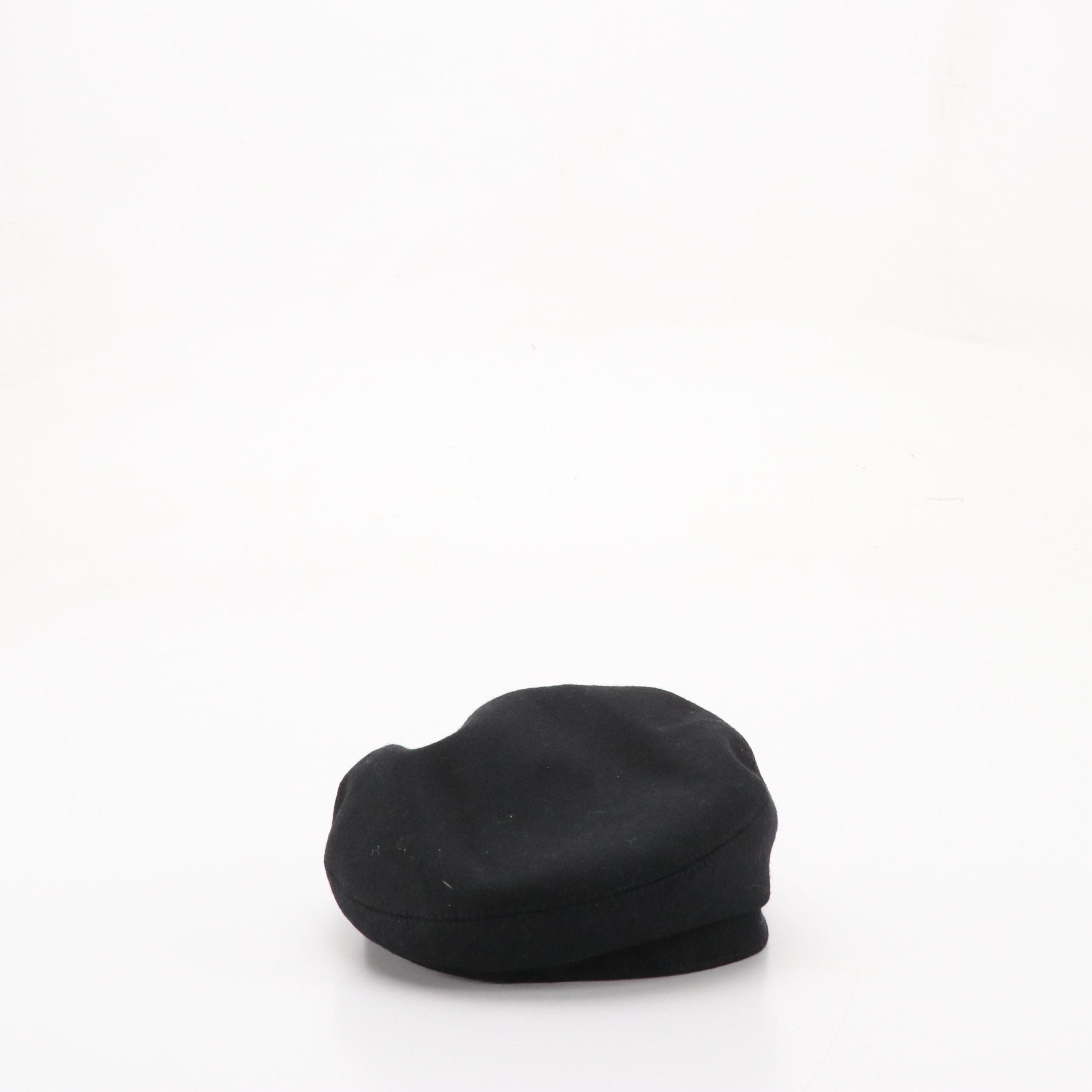 Hermès Black Embroidered Wool Newsboy Cap