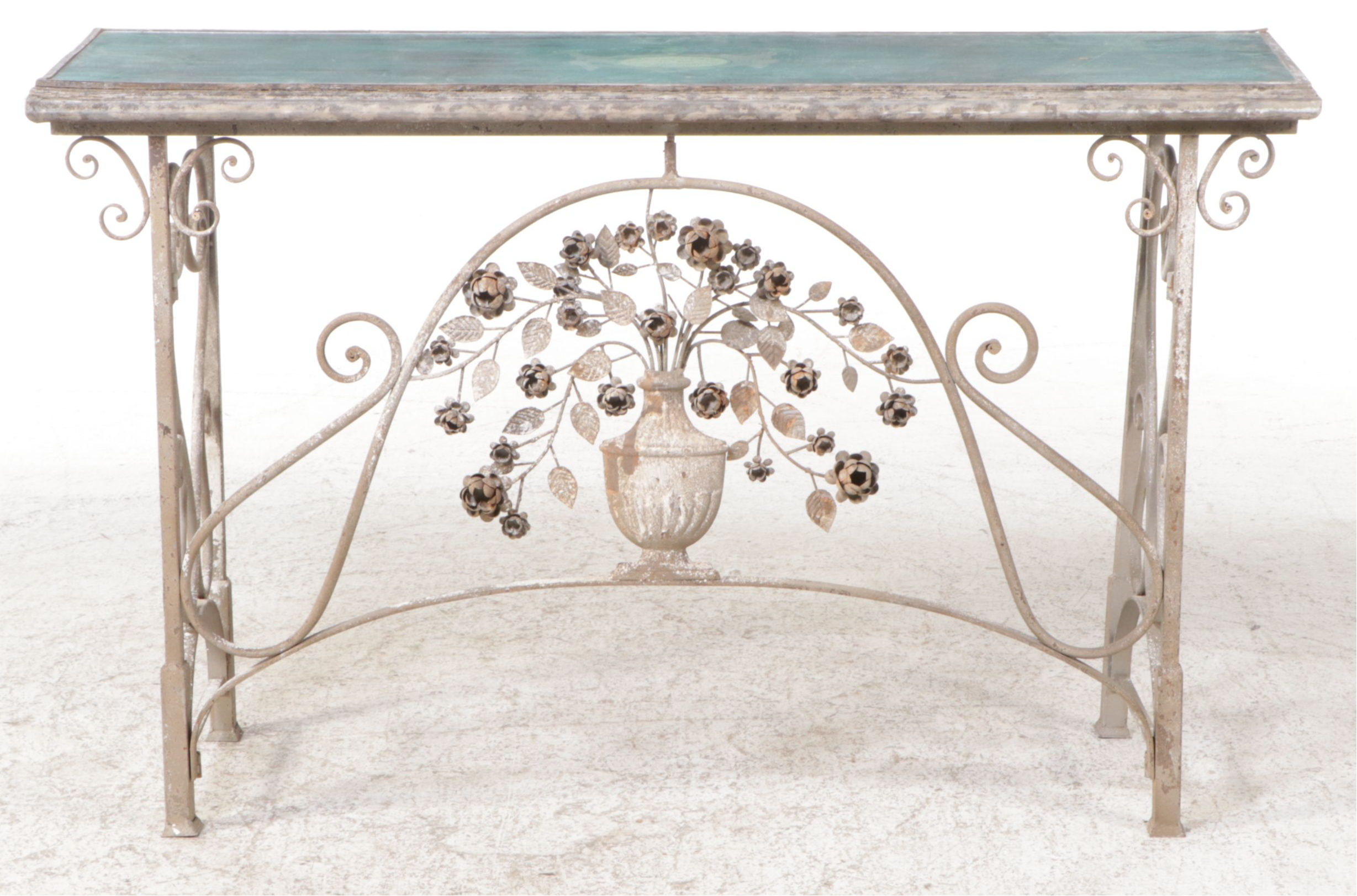 French Style Silvered Wrought Metal Console Table