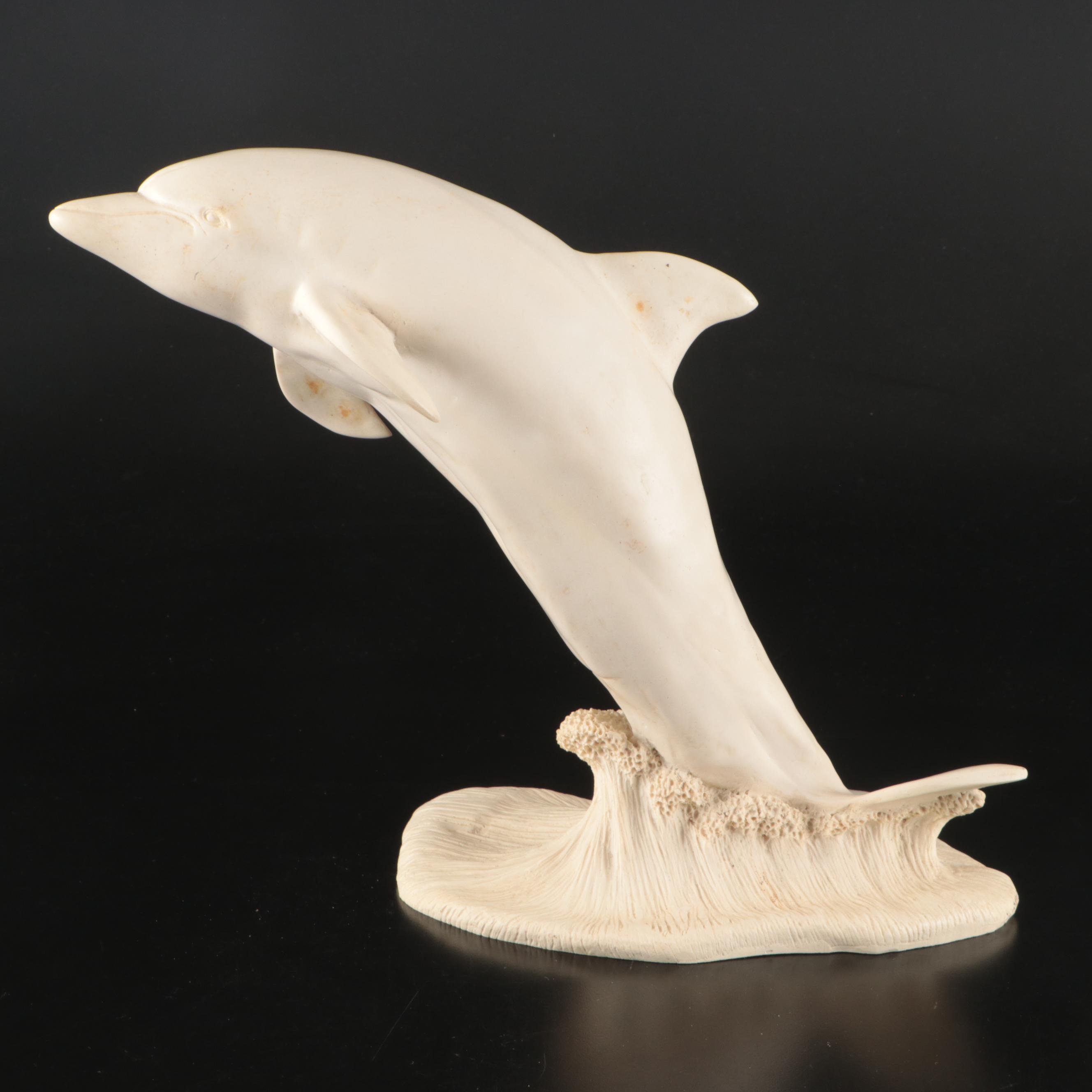 Leaping Dolphin Resin Statue on Base