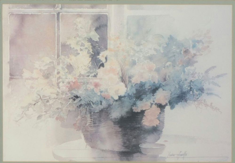 Offset Lithograph After Xavier Swolfs Still Life of Flower Arrangement in Basket