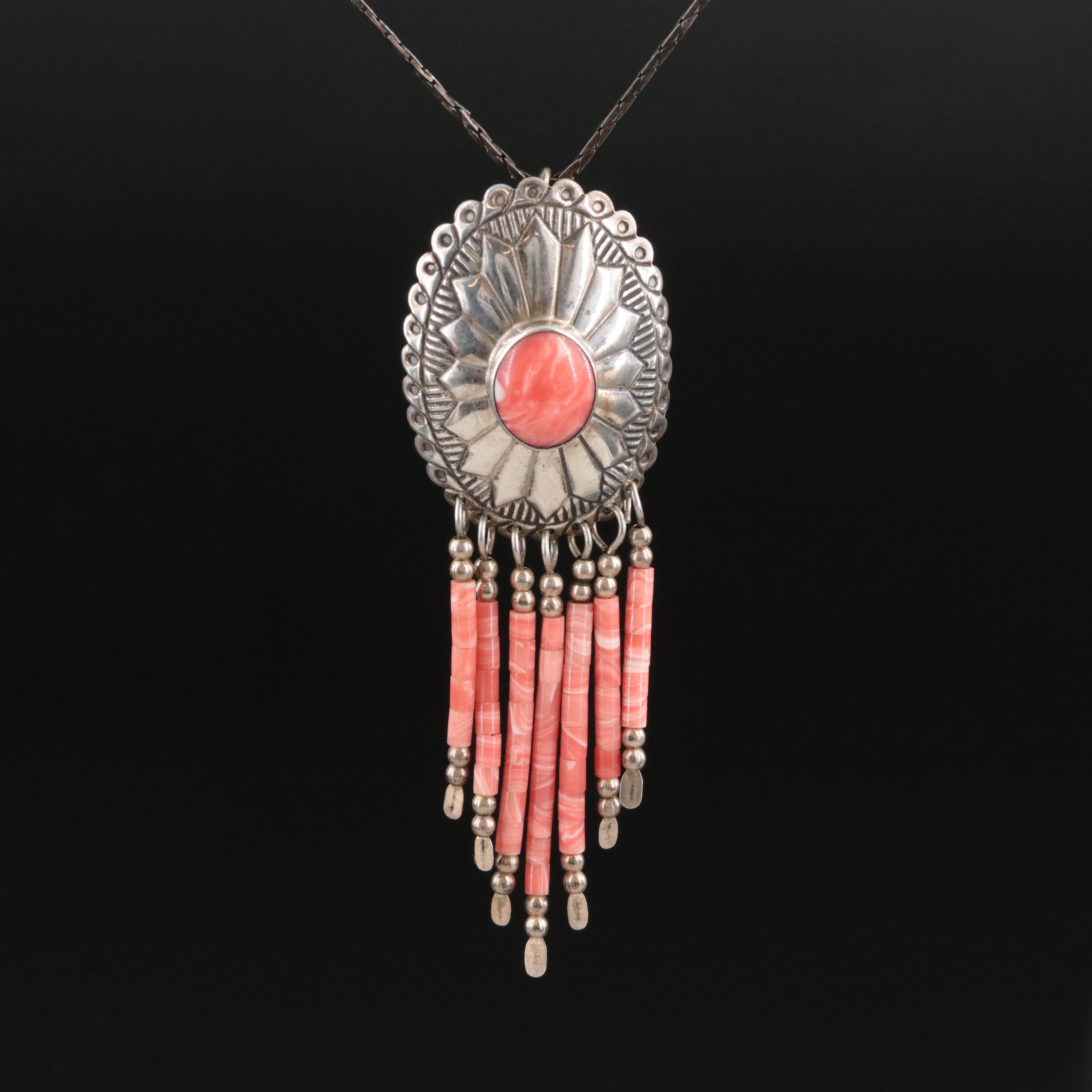 Western Style Sterling Faux Gemstone Tassel Pendant Necklace