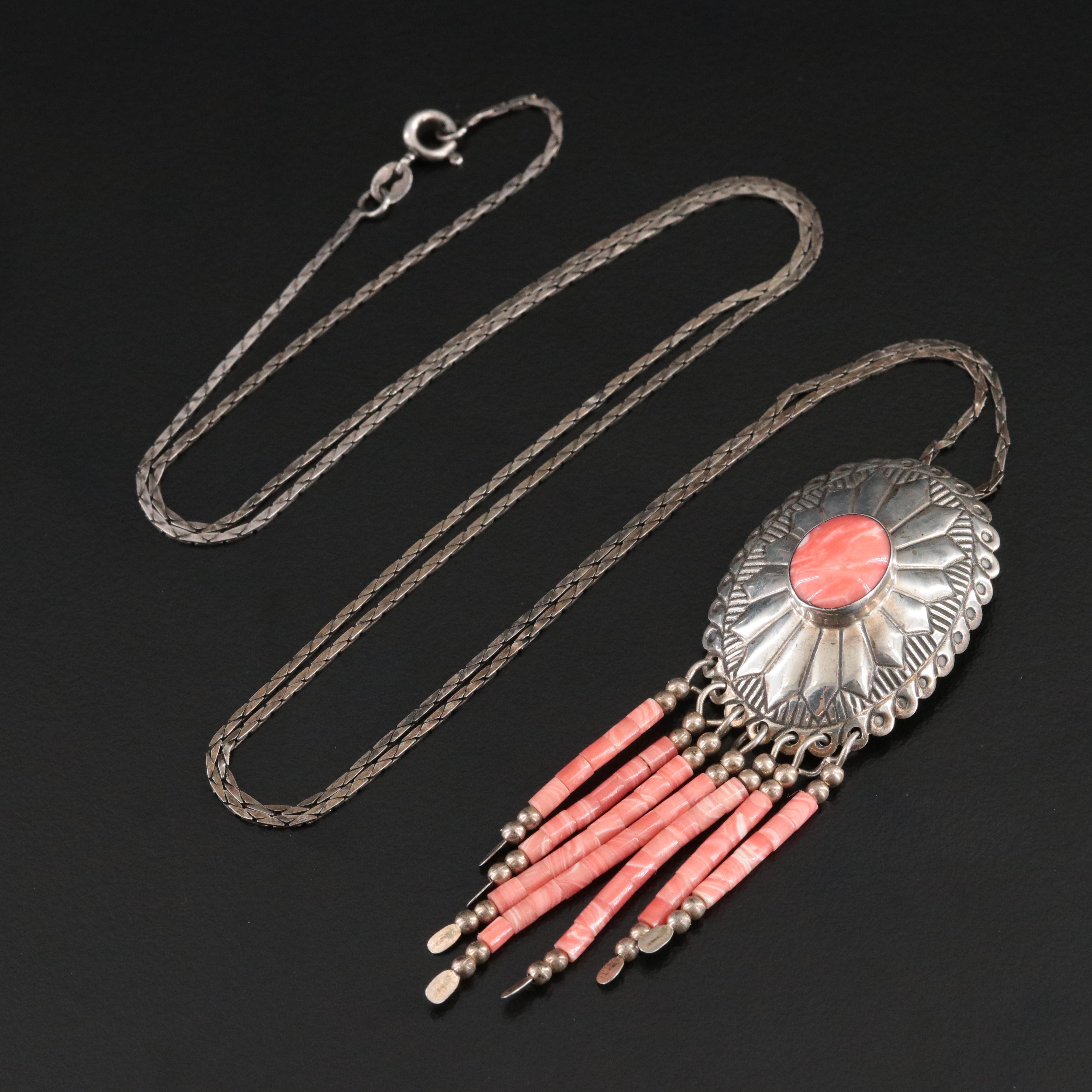 Western Style Sterling Faux Gemstone Tassel Pendant Necklace