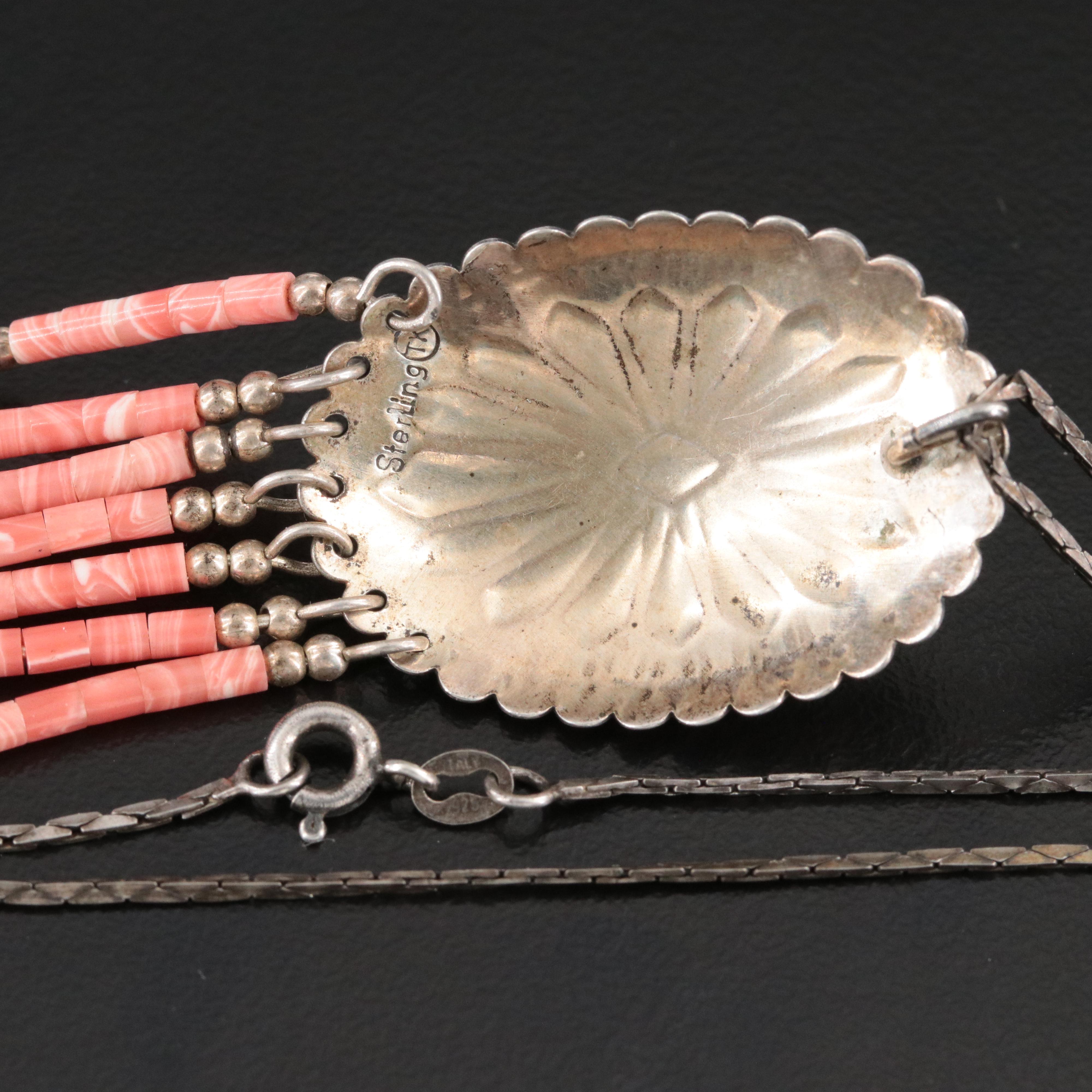 Western Style Sterling Faux Gemstone Tassel Pendant Necklace