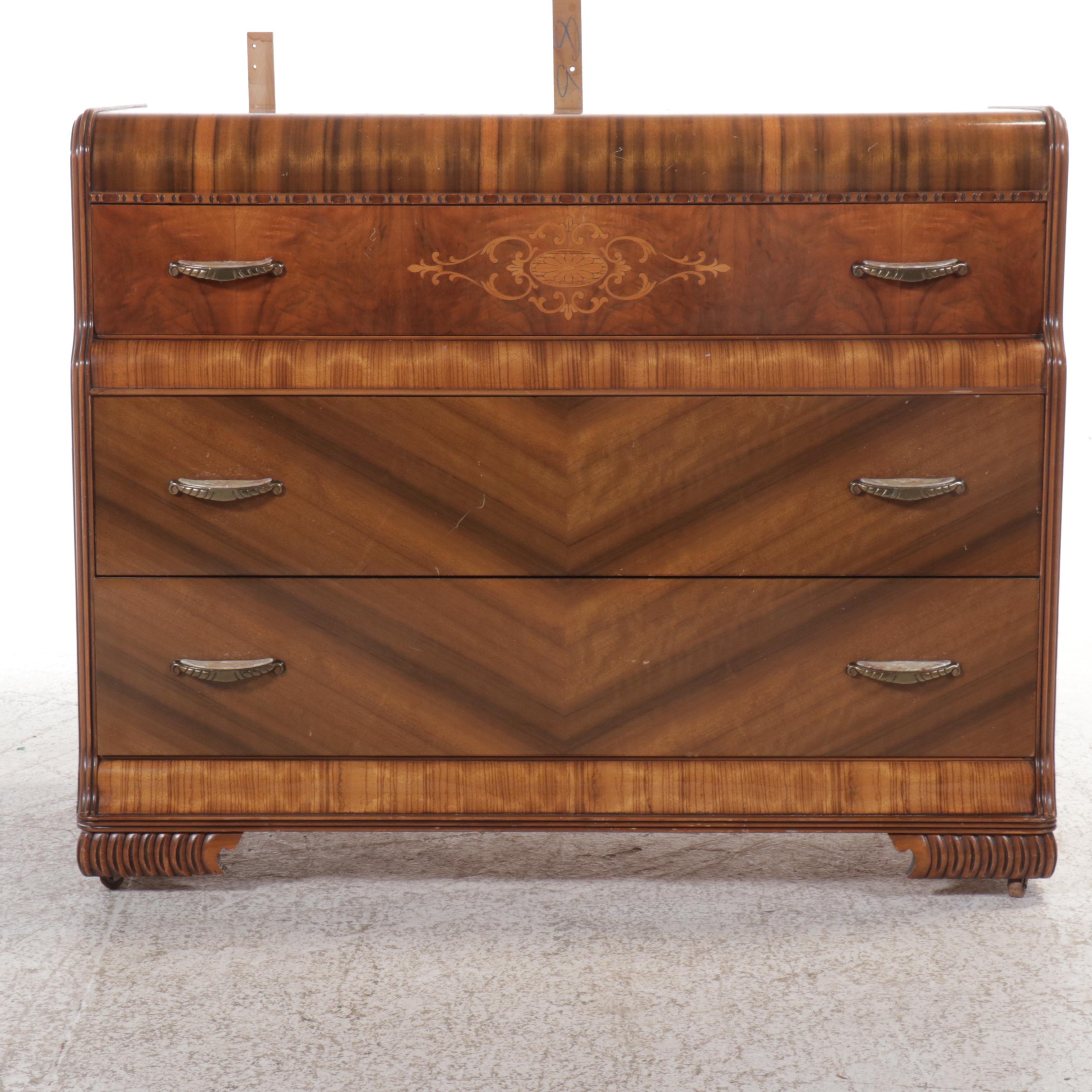 Antique Art Deco Waterfall Walnut Dresser