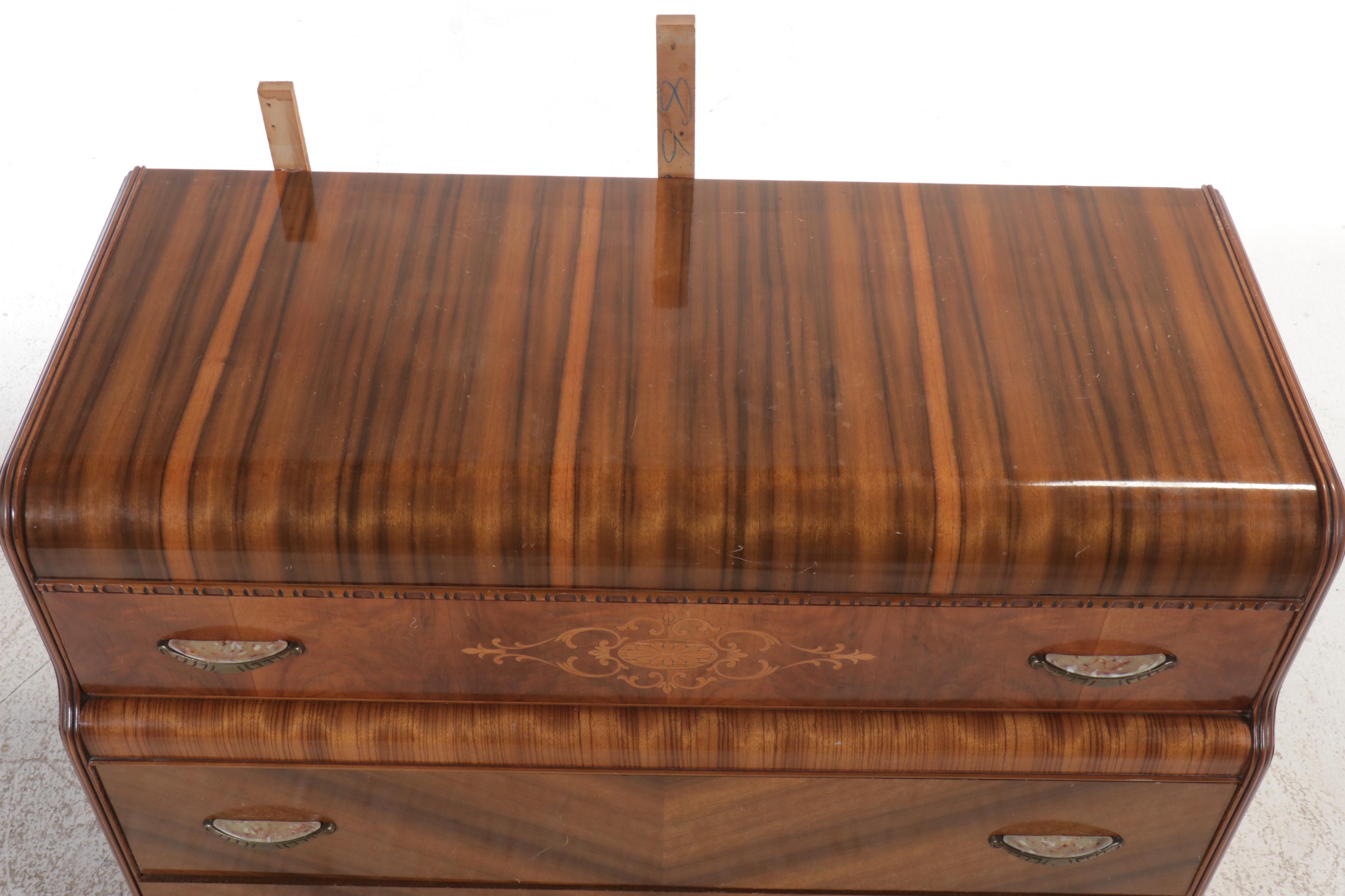 Antique Art Deco Waterfall Walnut Dresser