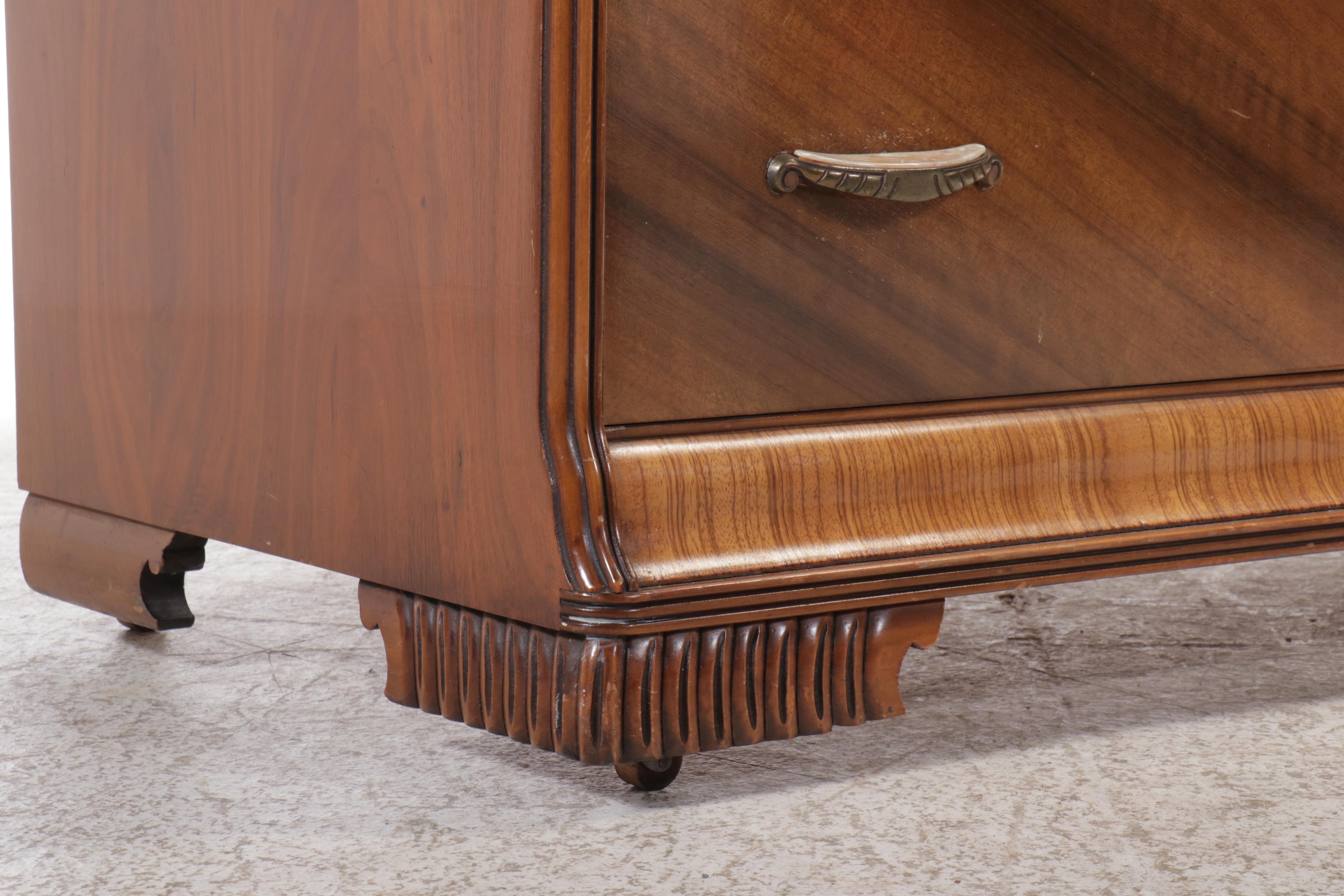 Antique Art Deco Waterfall Walnut Dresser