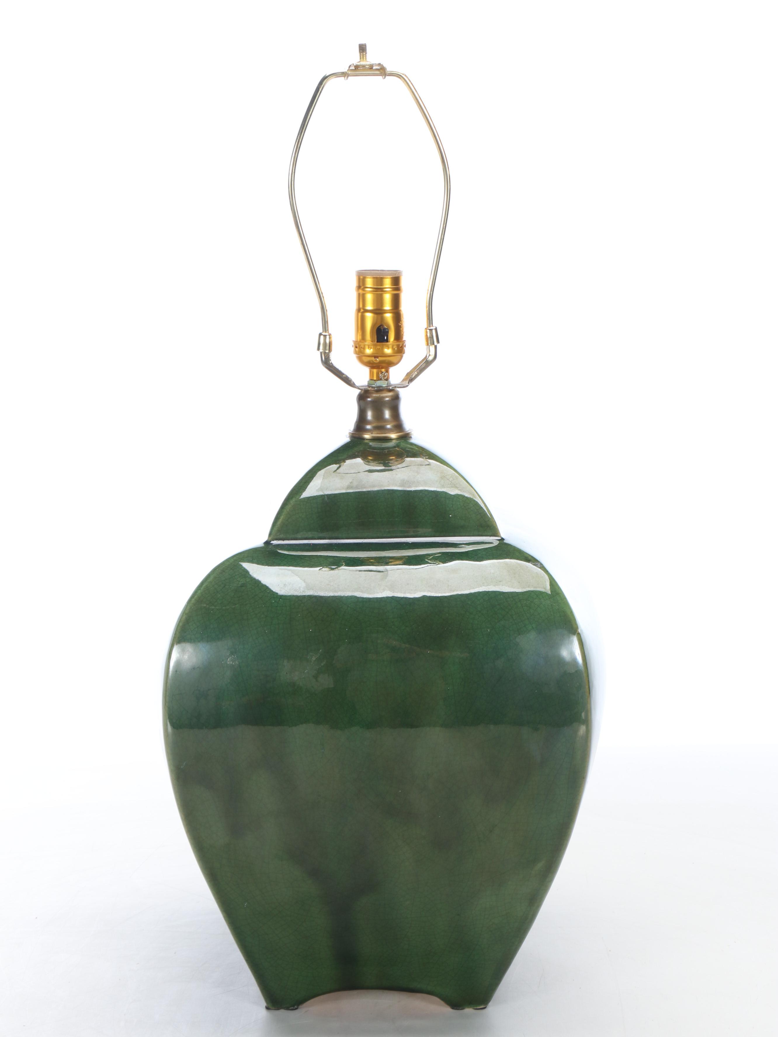 Oriental Accent Green Ceramic Vessel Table Lamp with Pagoda Shade