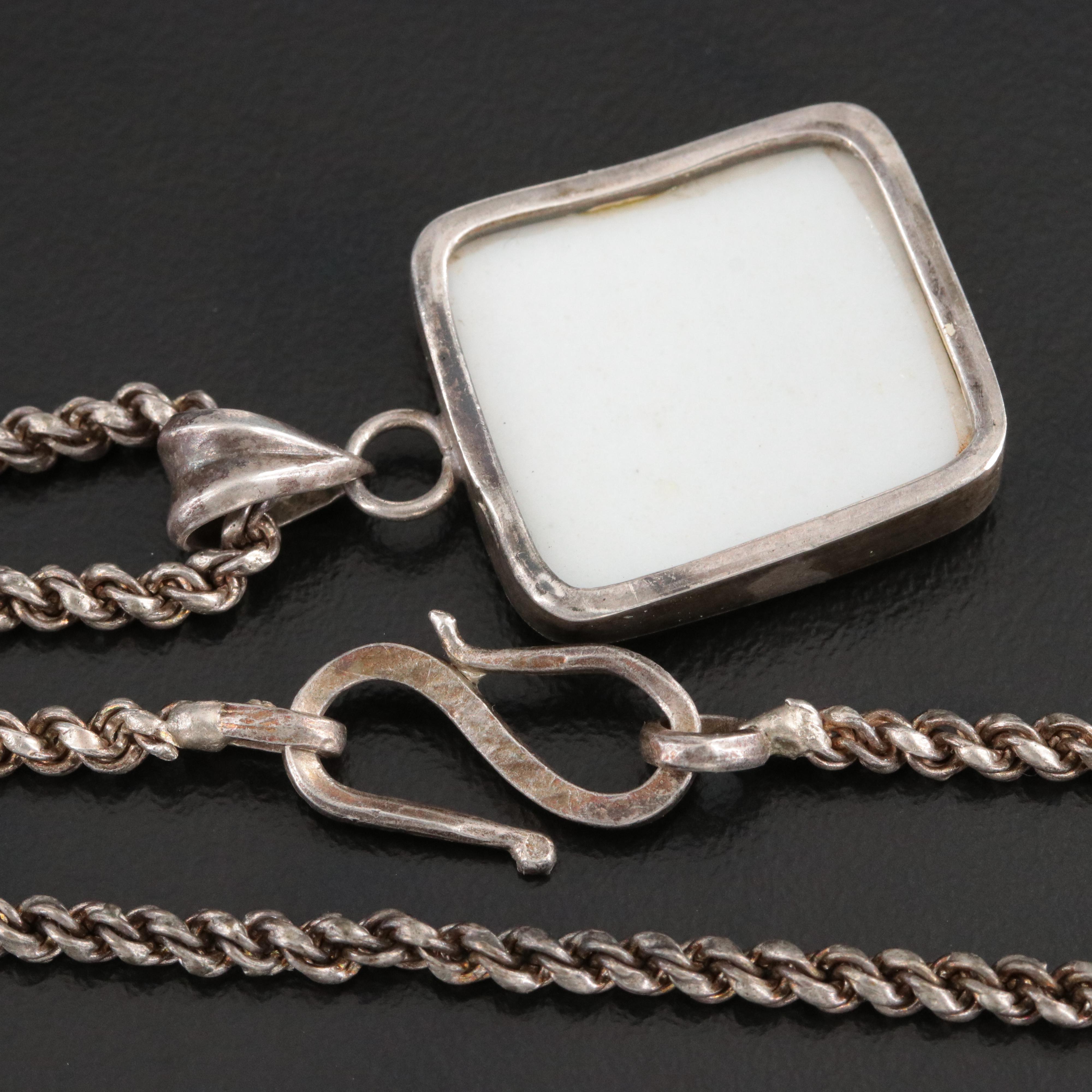 Sterling Porcelain Flower Pendant with 800 Chain