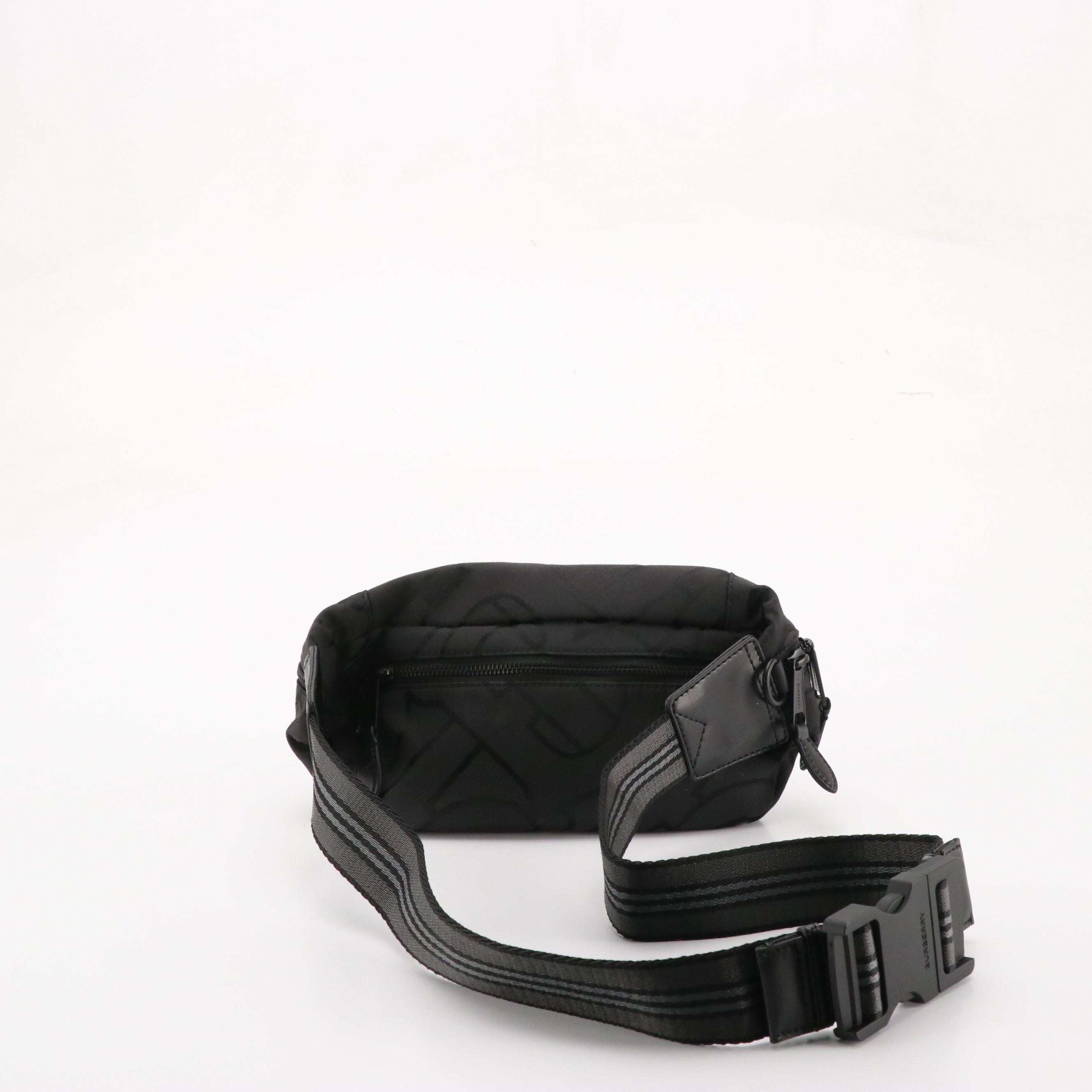 Burberry Sonny Bum Bag in Black TB Logo Nylon Jacquard and Leather Trim