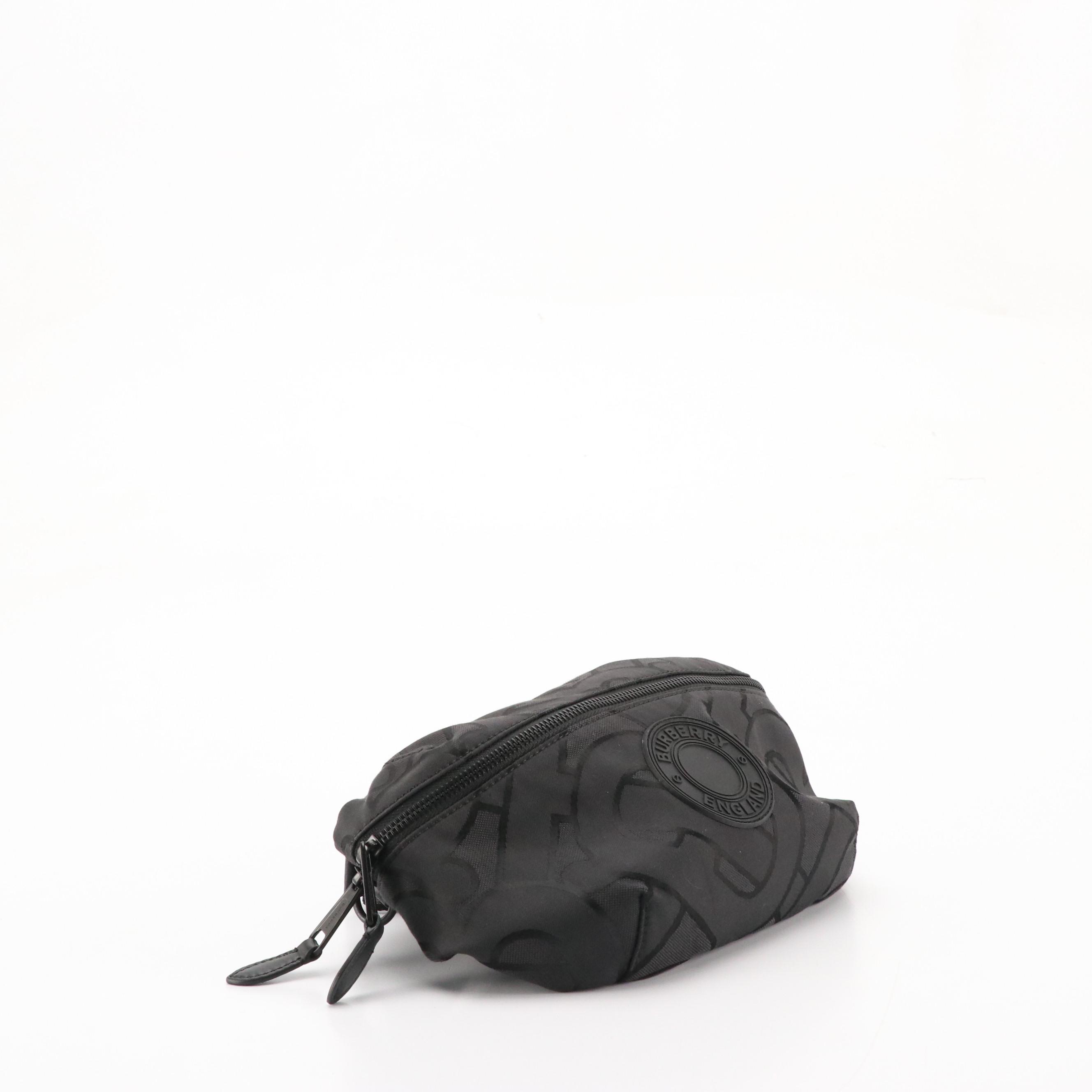 Burberry Sonny Bum Bag in Black TB Logo Nylon Jacquard and Leather Trim