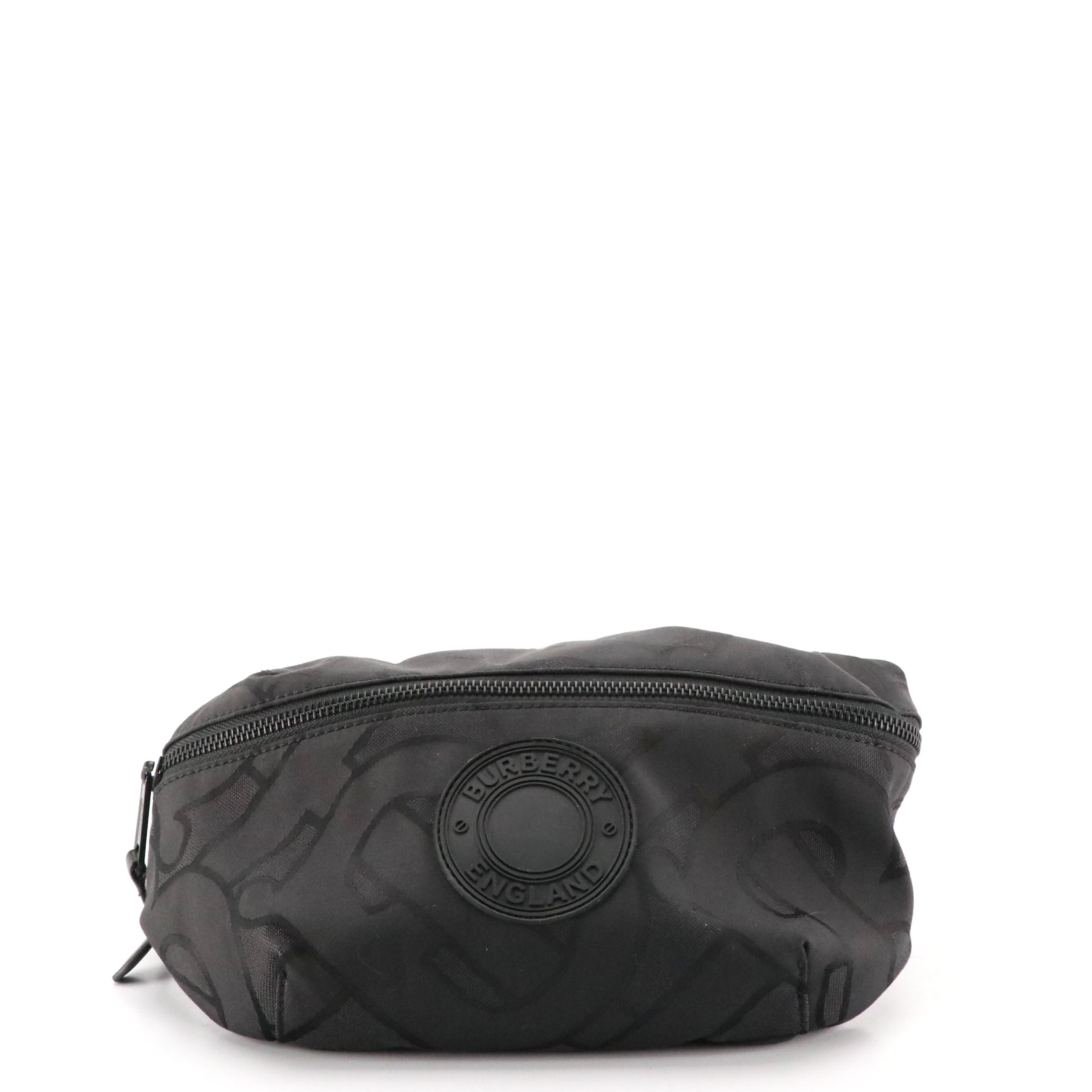 Burberry Sonny Bum Bag in Black TB Logo Nylon Jacquard and Leather Trim