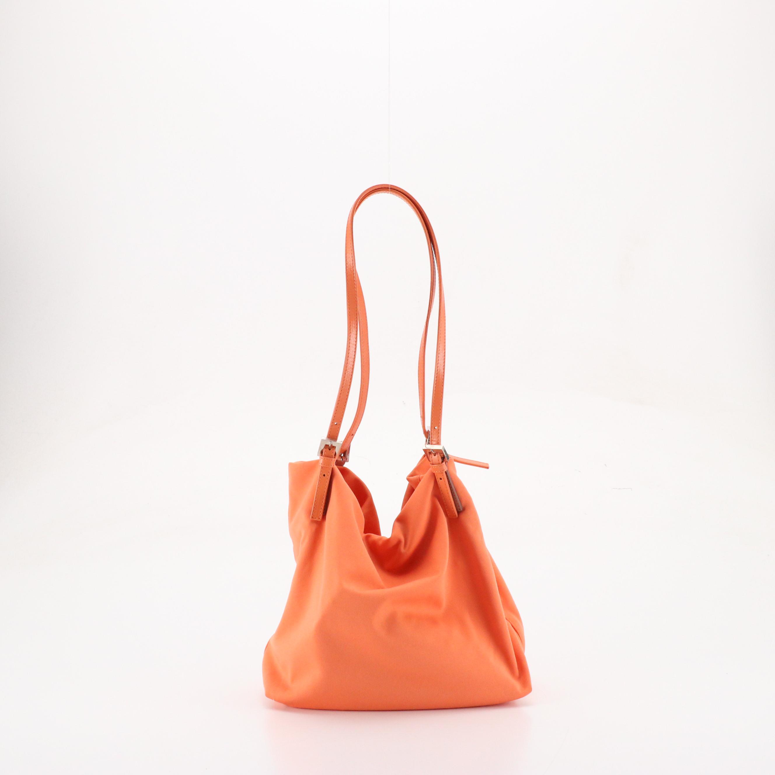 Fendi Orange Stretch Jersey Shoulder Bag with Leather Trim