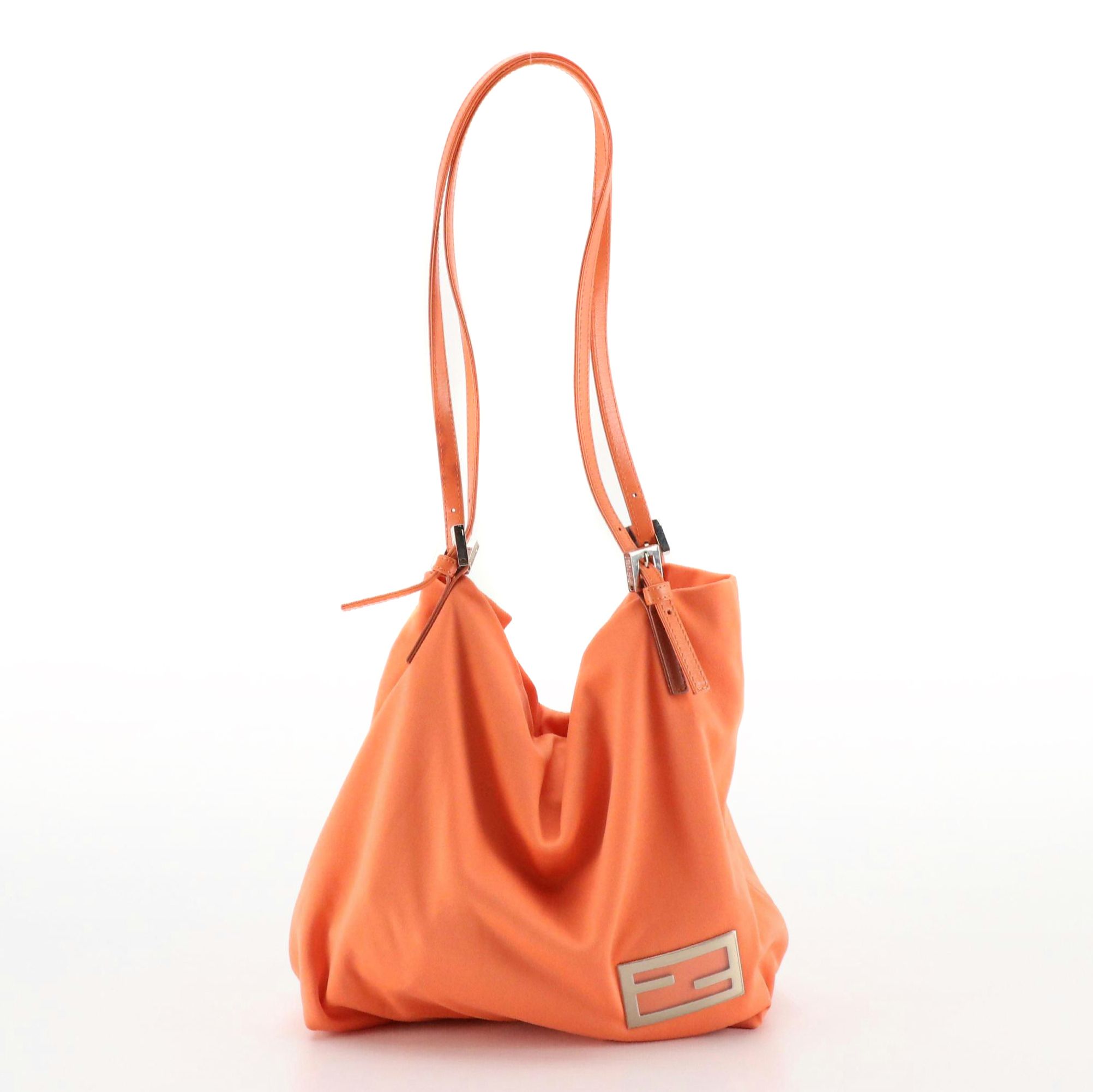 Fendi Orange Stretch Jersey Shoulder Bag with Leather Trim