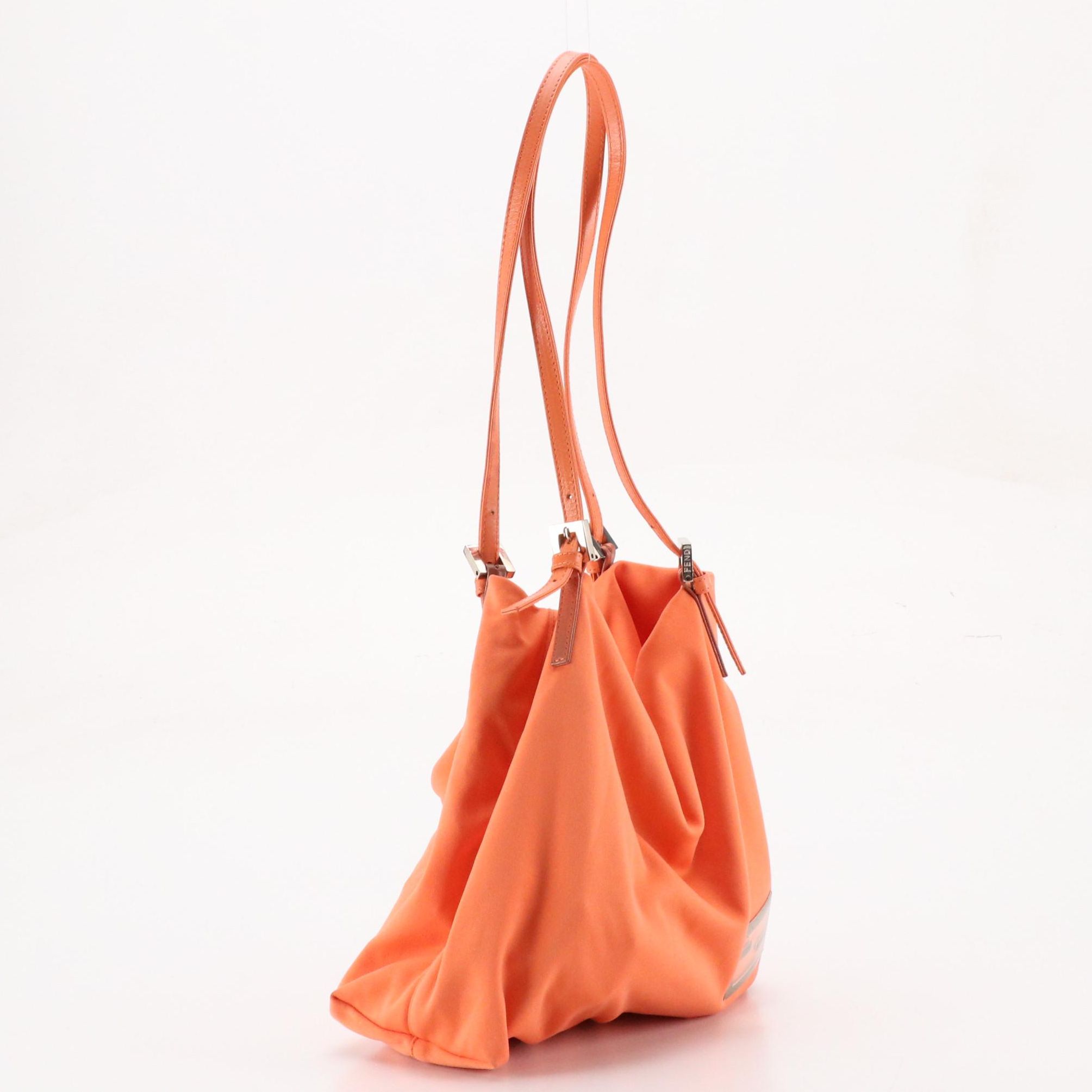 Fendi Orange Stretch Jersey Shoulder Bag with Leather Trim