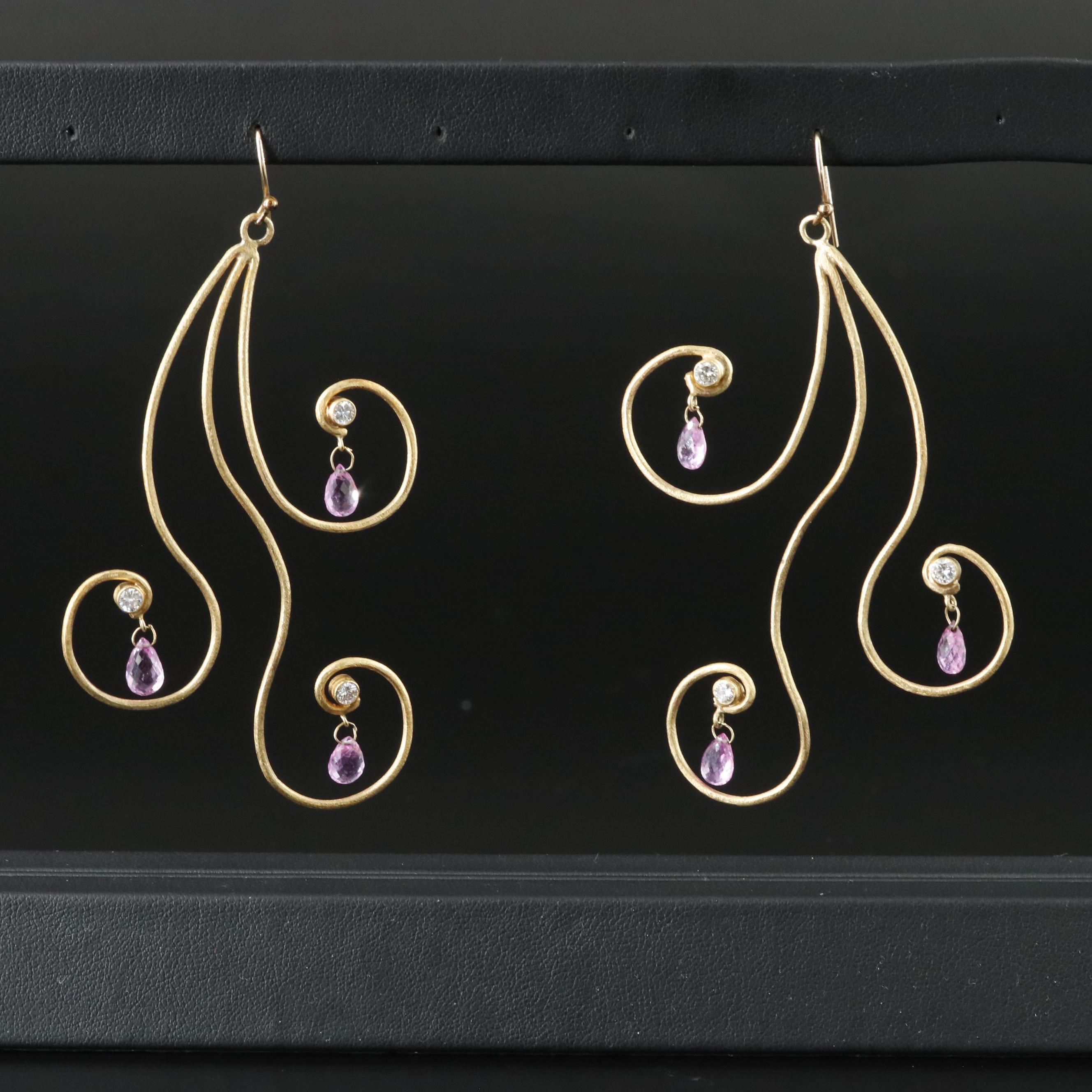 Gold-Filled Sapphire and Diamond Swirl Earrings