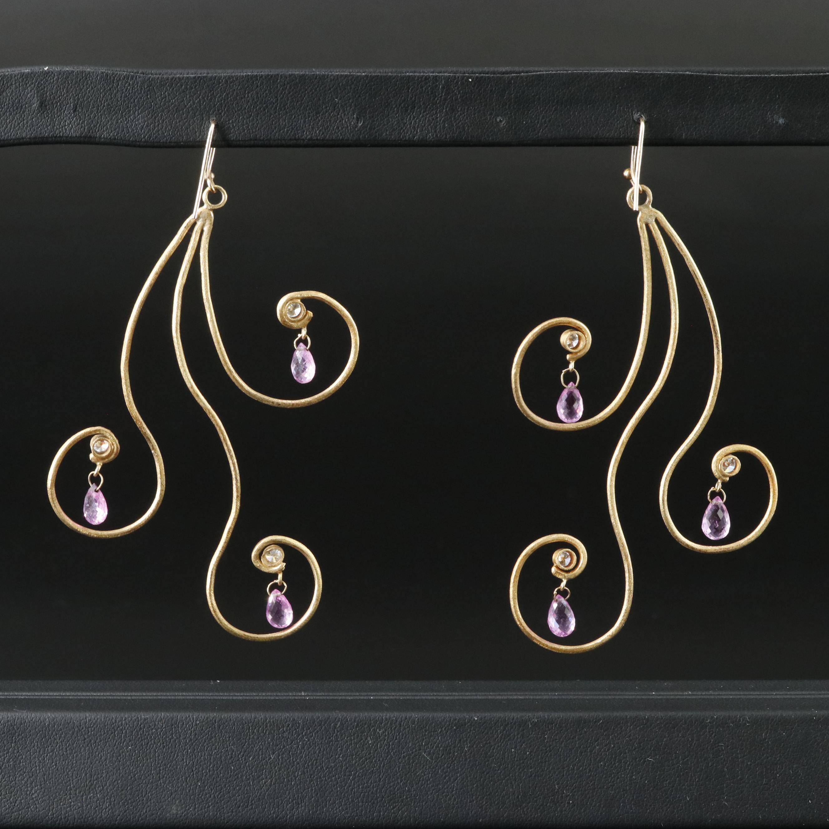 Gold-Filled Sapphire and Diamond Swirl Earrings