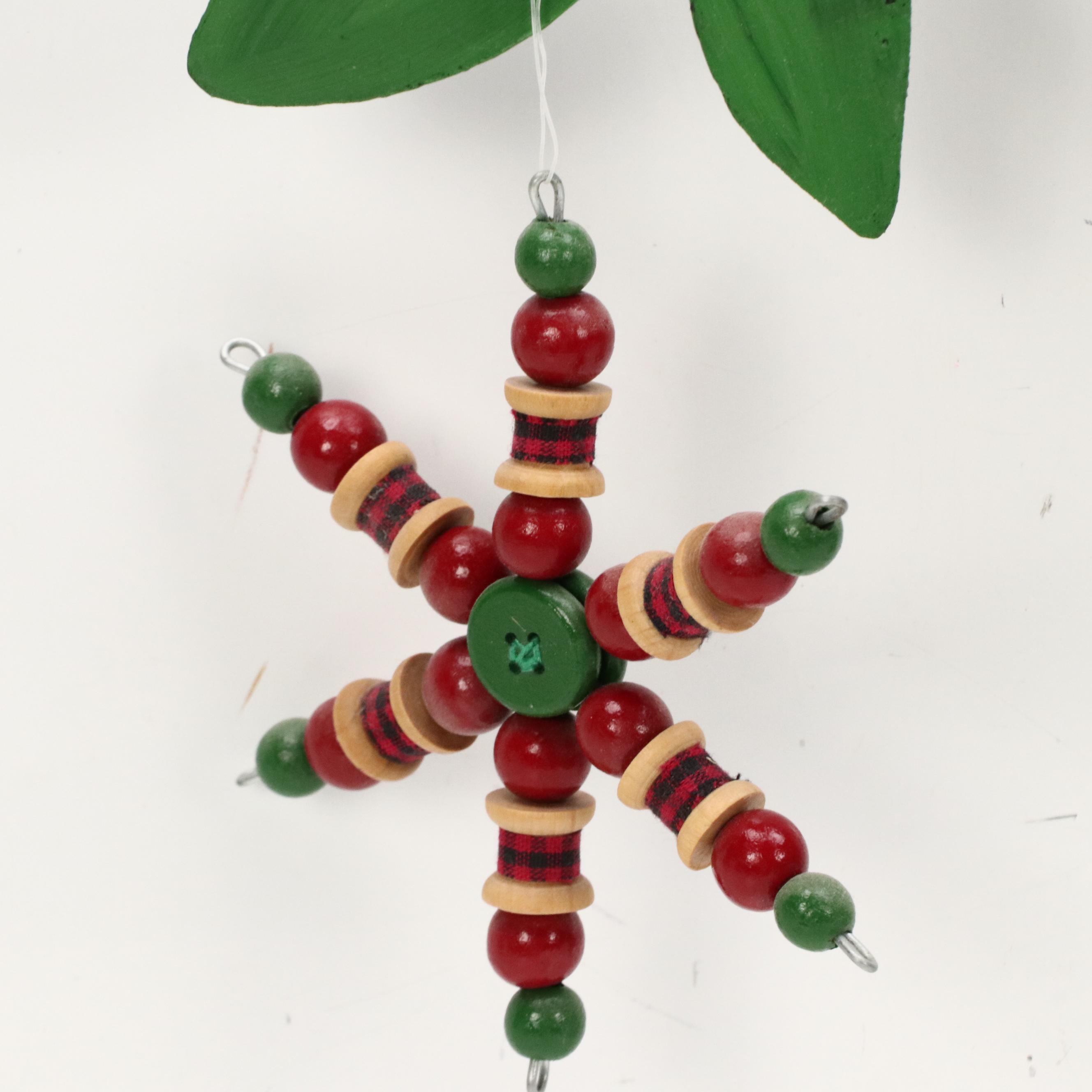 Nancy Thomas Folk Art Painted Carved Wood Sculpture of Tree with Birds, 1991