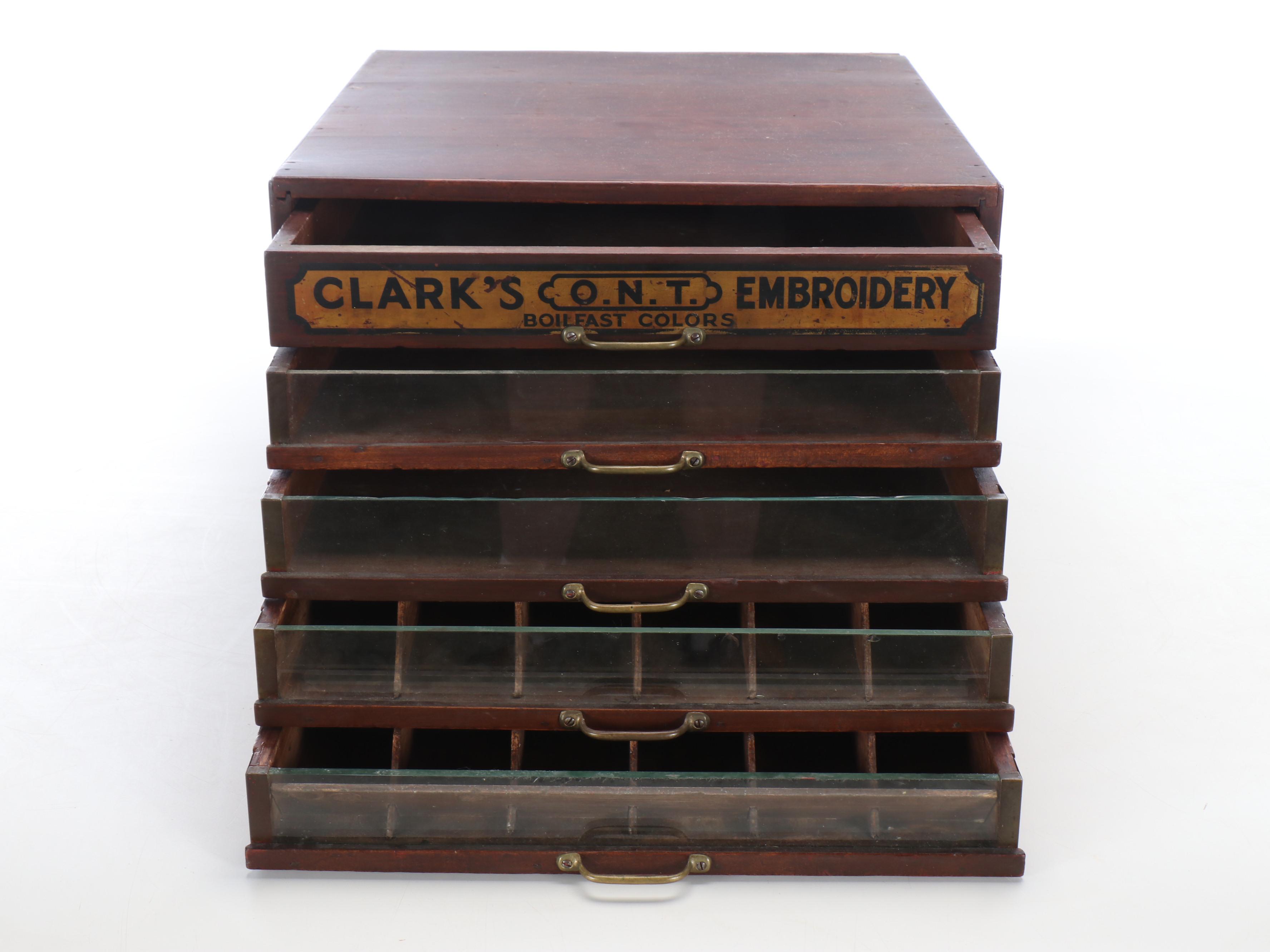 Clark's Embroidery Cabinet with Lindstrom Metal Toy Sewing Machine