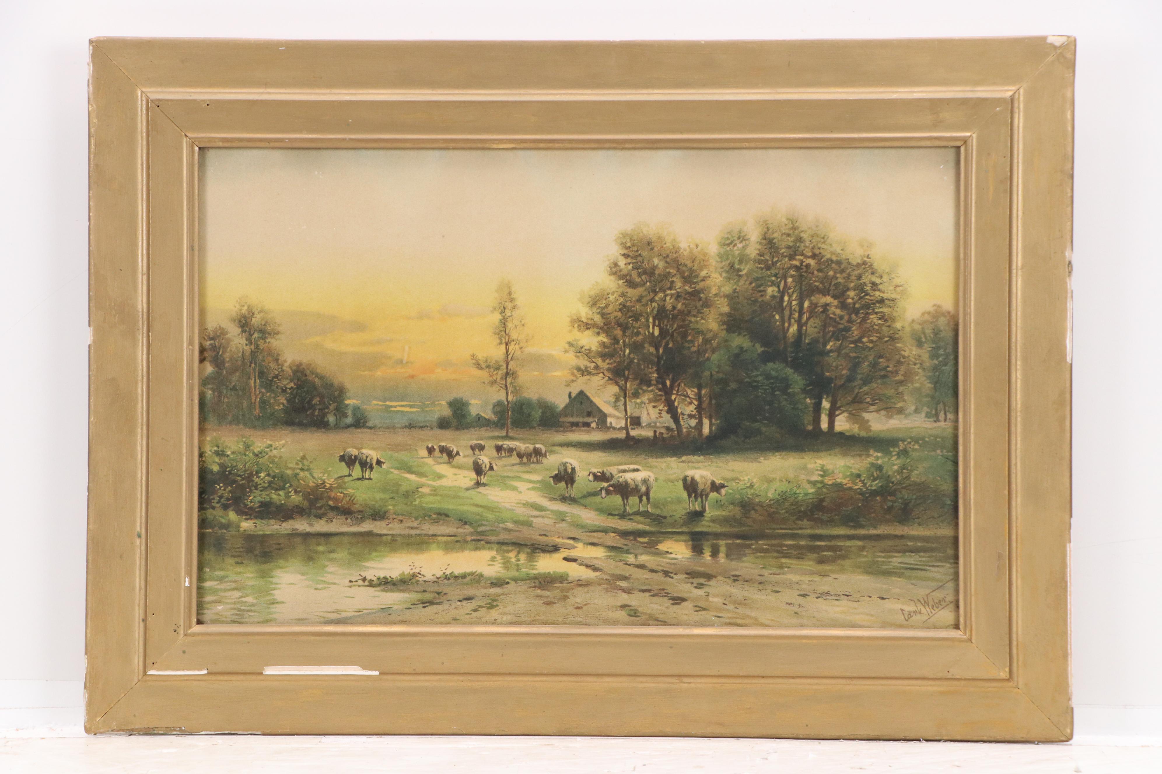 Lithograph and Offset Pastoral Landscape Collection in Gilt Frames