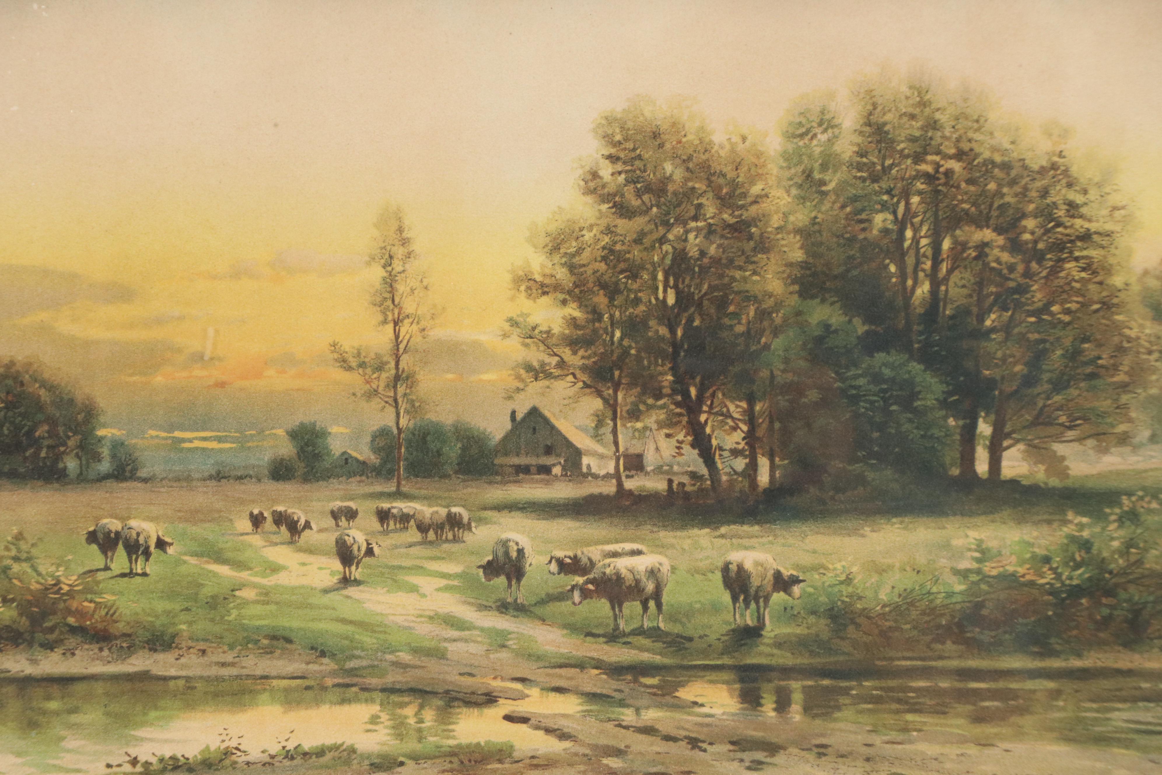 Lithograph and Offset Pastoral Landscape Collection in Gilt Frames