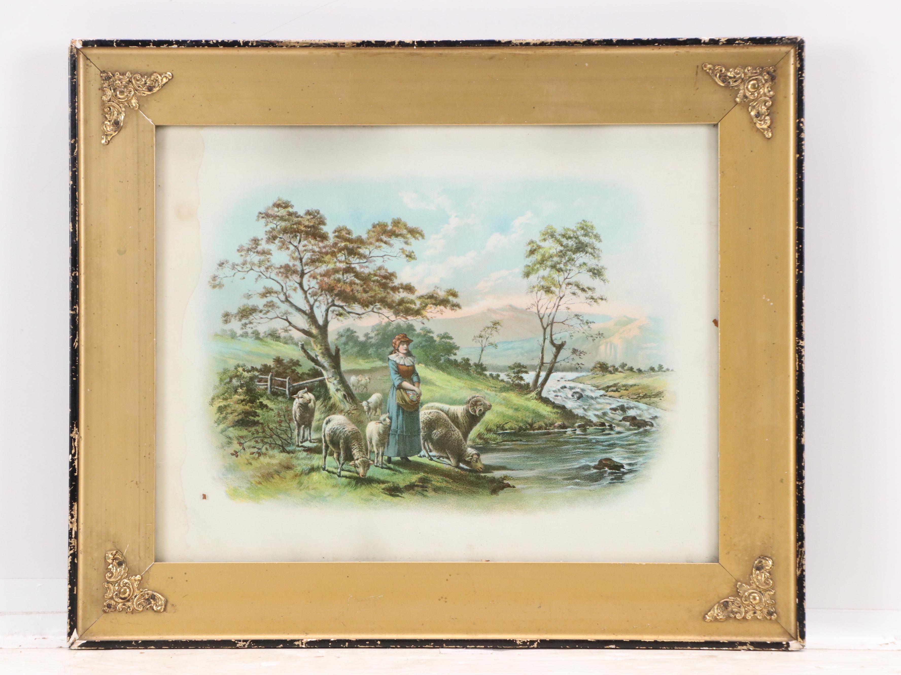 Lithograph and Offset Pastoral Landscape Collection in Gilt Frames