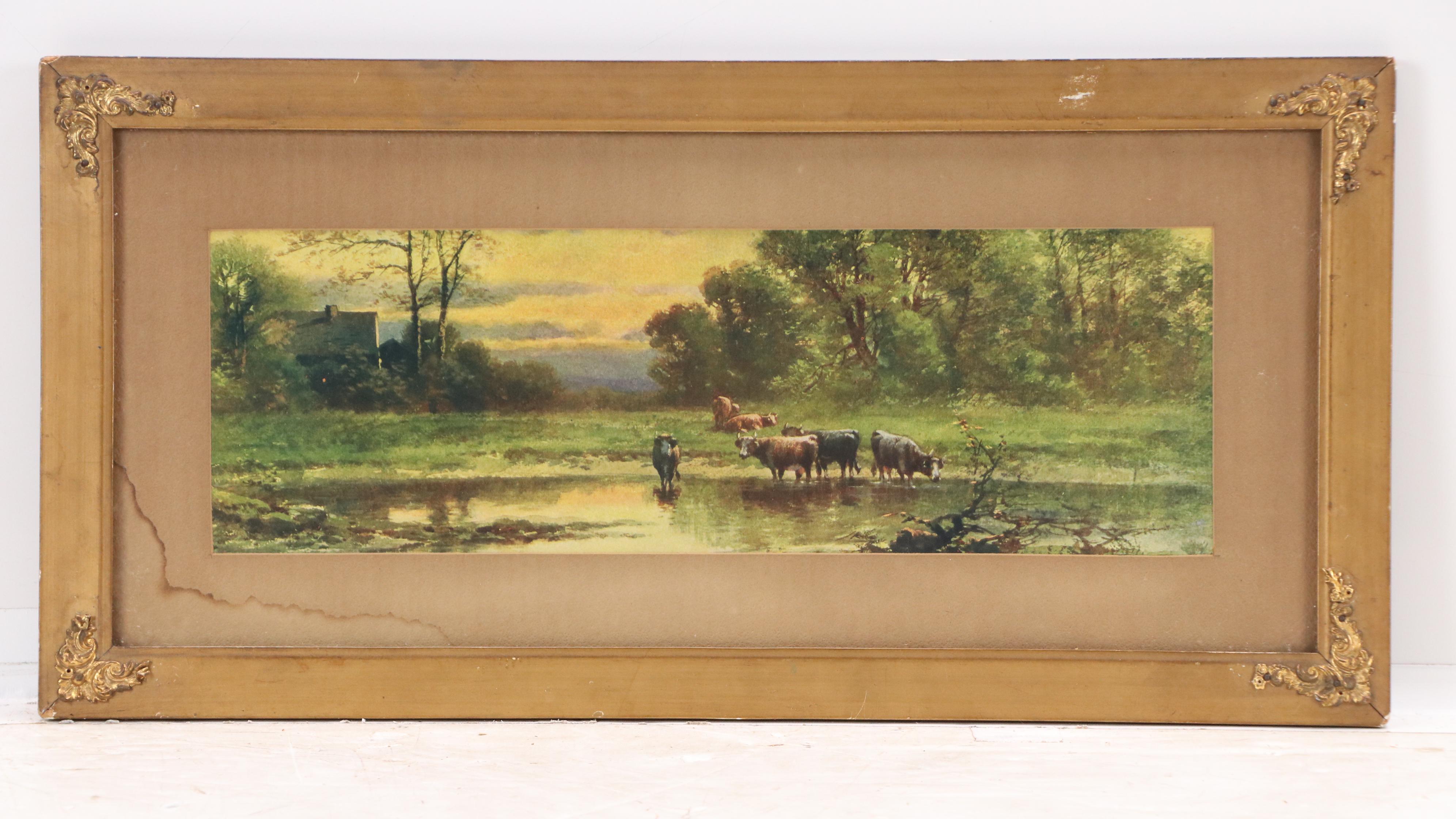 Lithograph and Offset Pastoral Landscape Collection in Gilt Frames