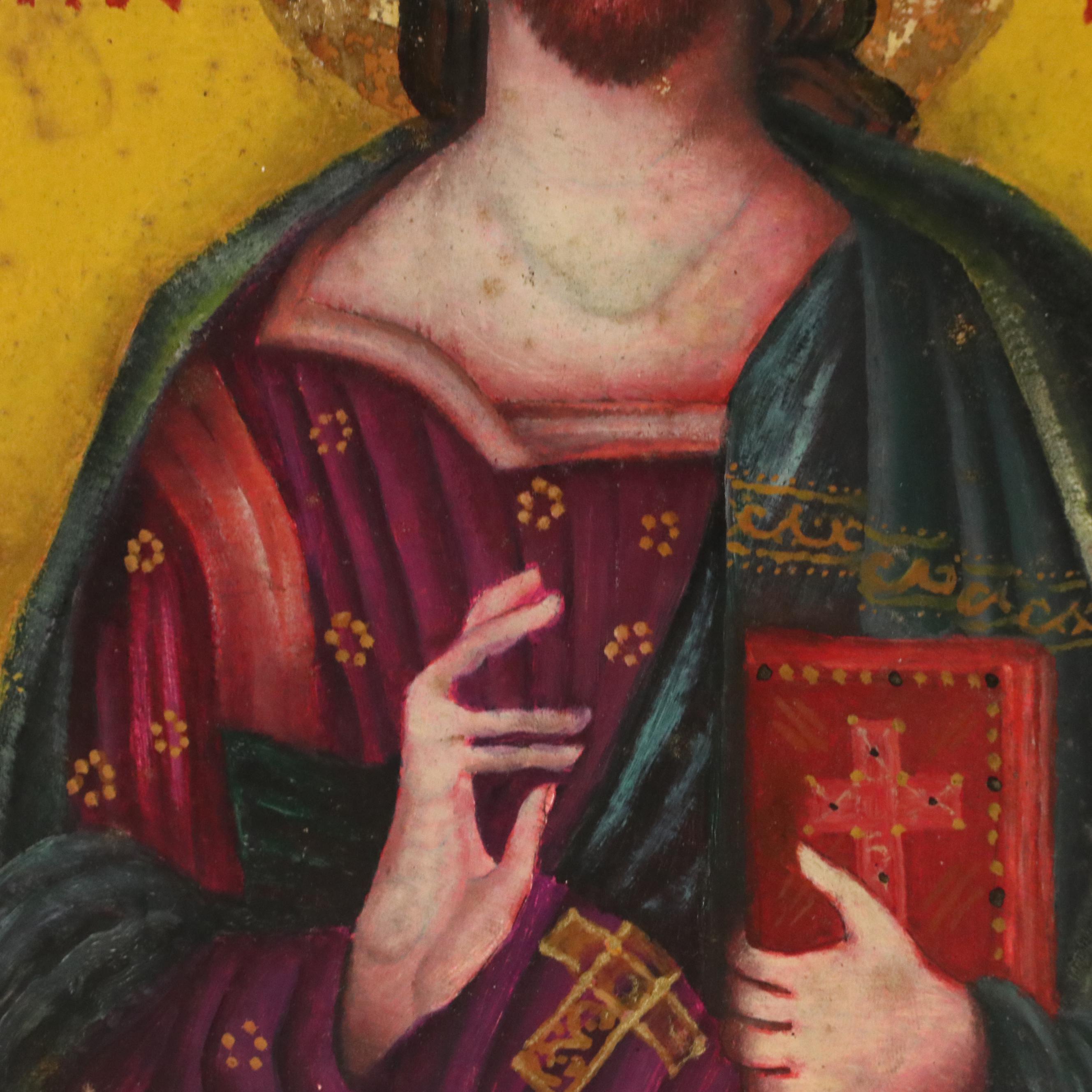 Russian Icon Painting of Christ Pantocrator in Oil and Tempera, Circa 1920