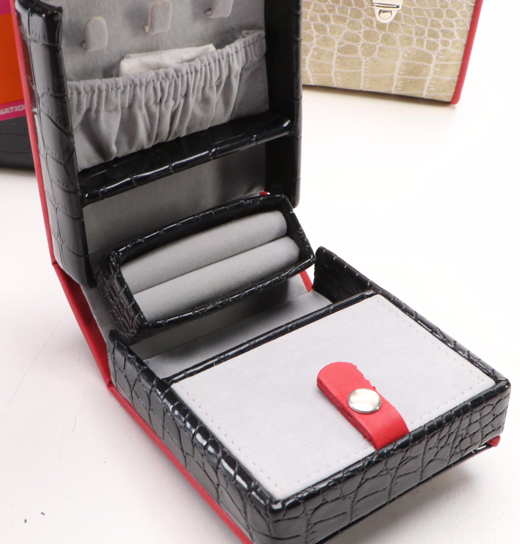 Alten International Faux Crocodile Embossed Jewelry Cases