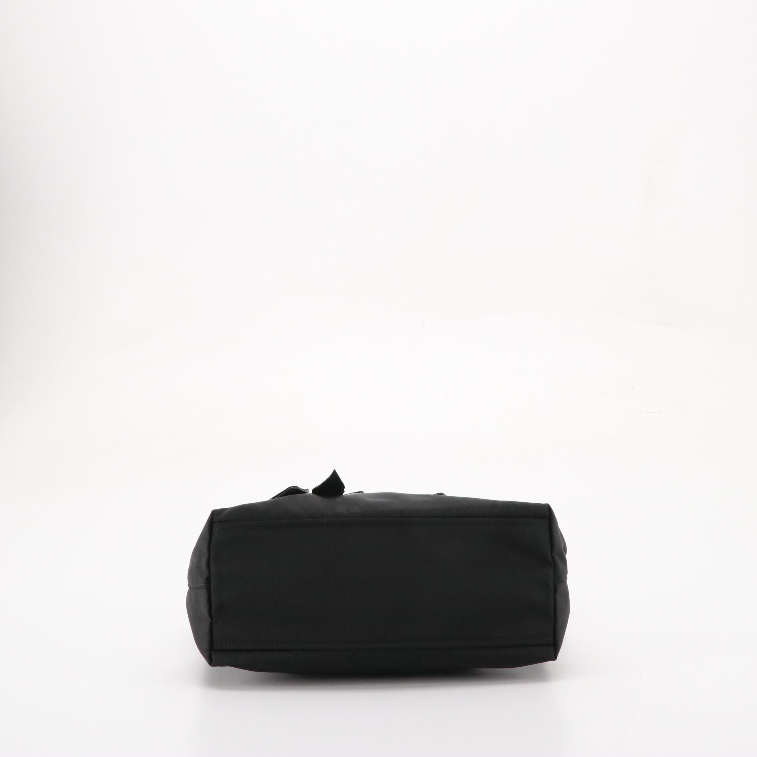 Prada Small Tote Bag in Black Tessuto Nylon with Leather Flower Appliqué