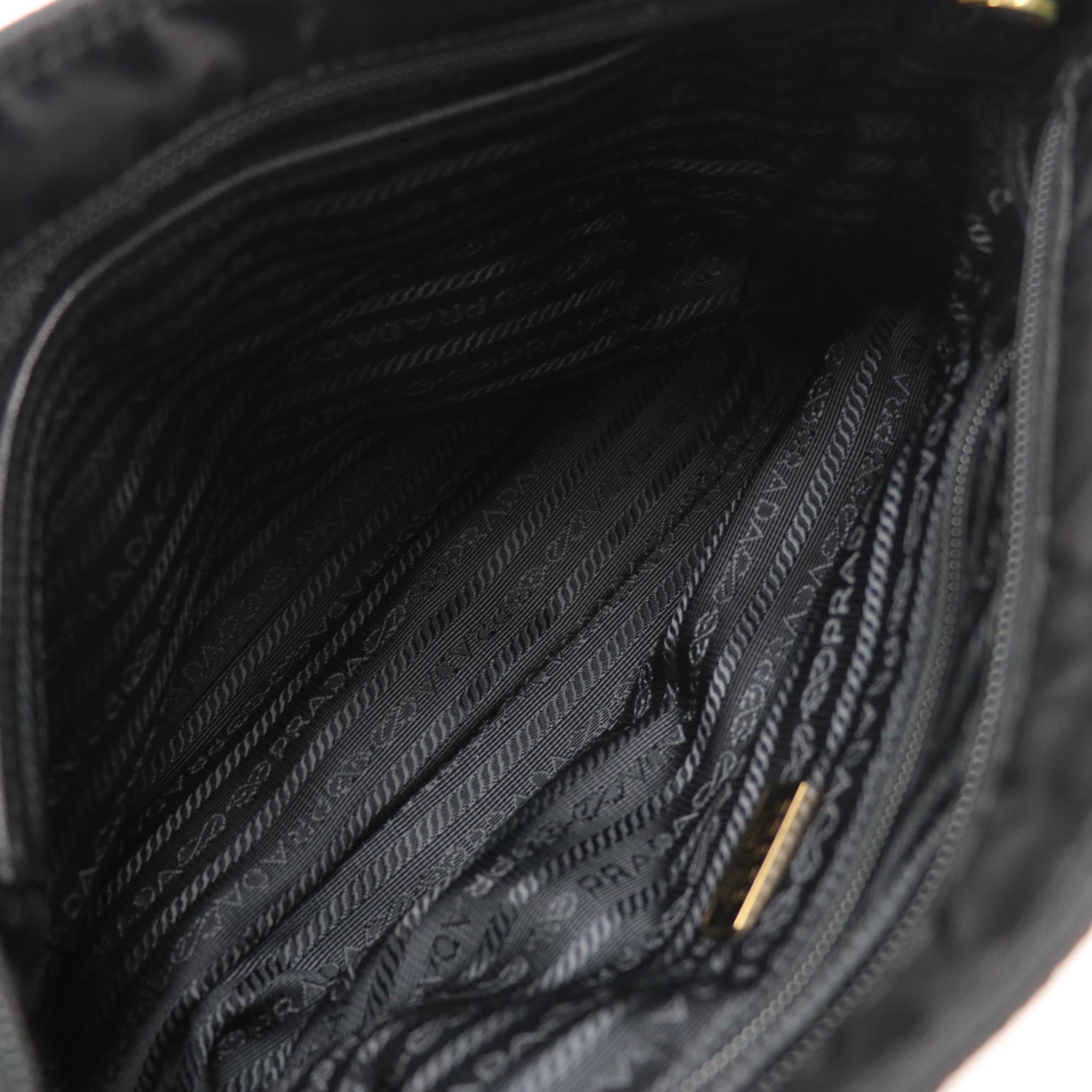 Prada Small Tote Bag in Black Tessuto Nylon with Leather Flower Appliqué