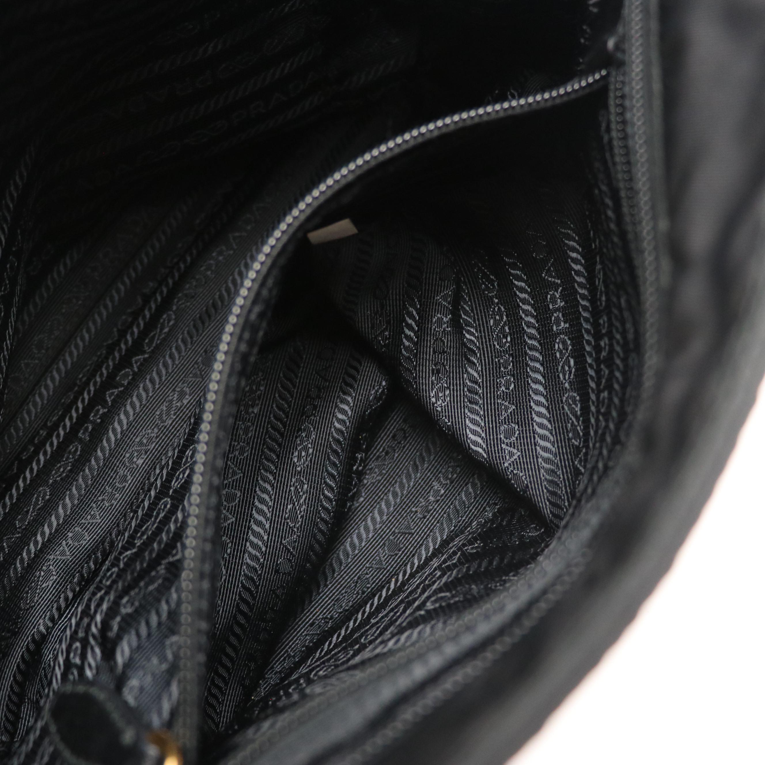 Prada Small Tote Bag in Black Tessuto Nylon with Leather Flower Appliqué