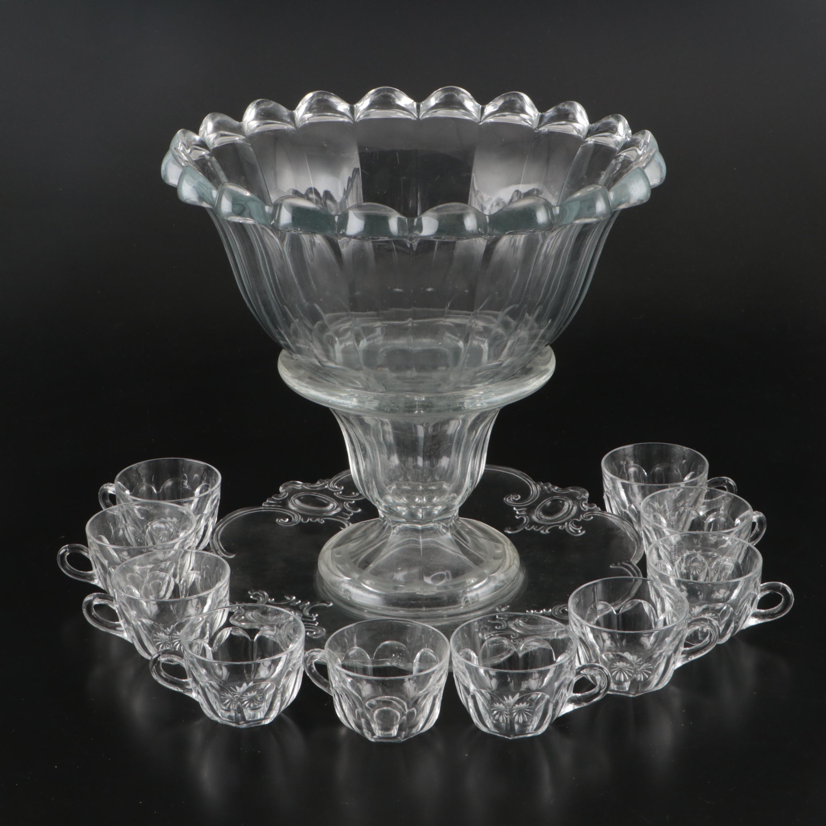 Heisey "Colonial Clear" Punch Cups with Anglo-Irish Style Bowl and Other Décor