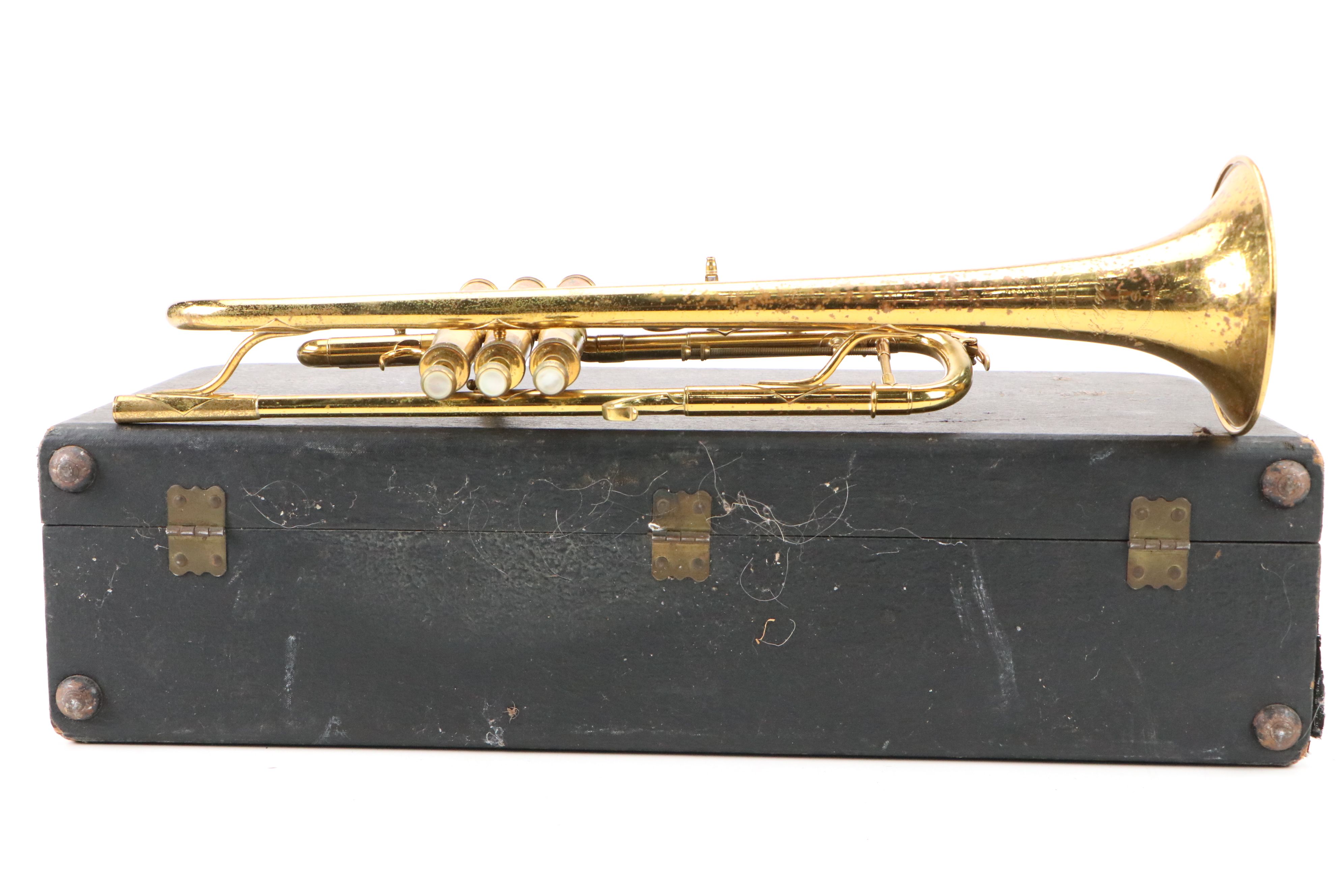 C. G. Conn Brass Trumpet with Mute Accessories, Late 19th/Early 20th Century