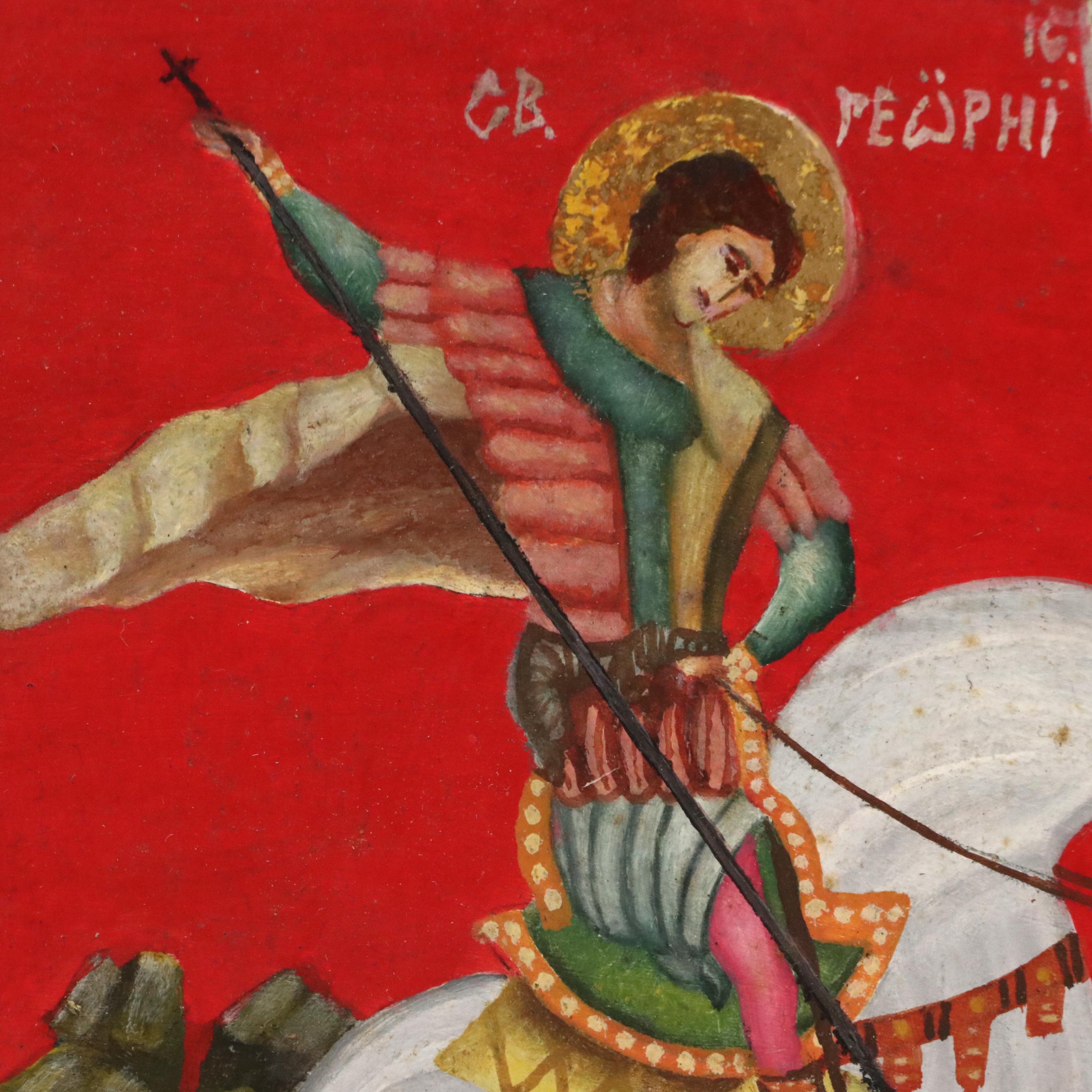 Russian Icon Painting of St. George in Oil and Tempera, Circa 1920