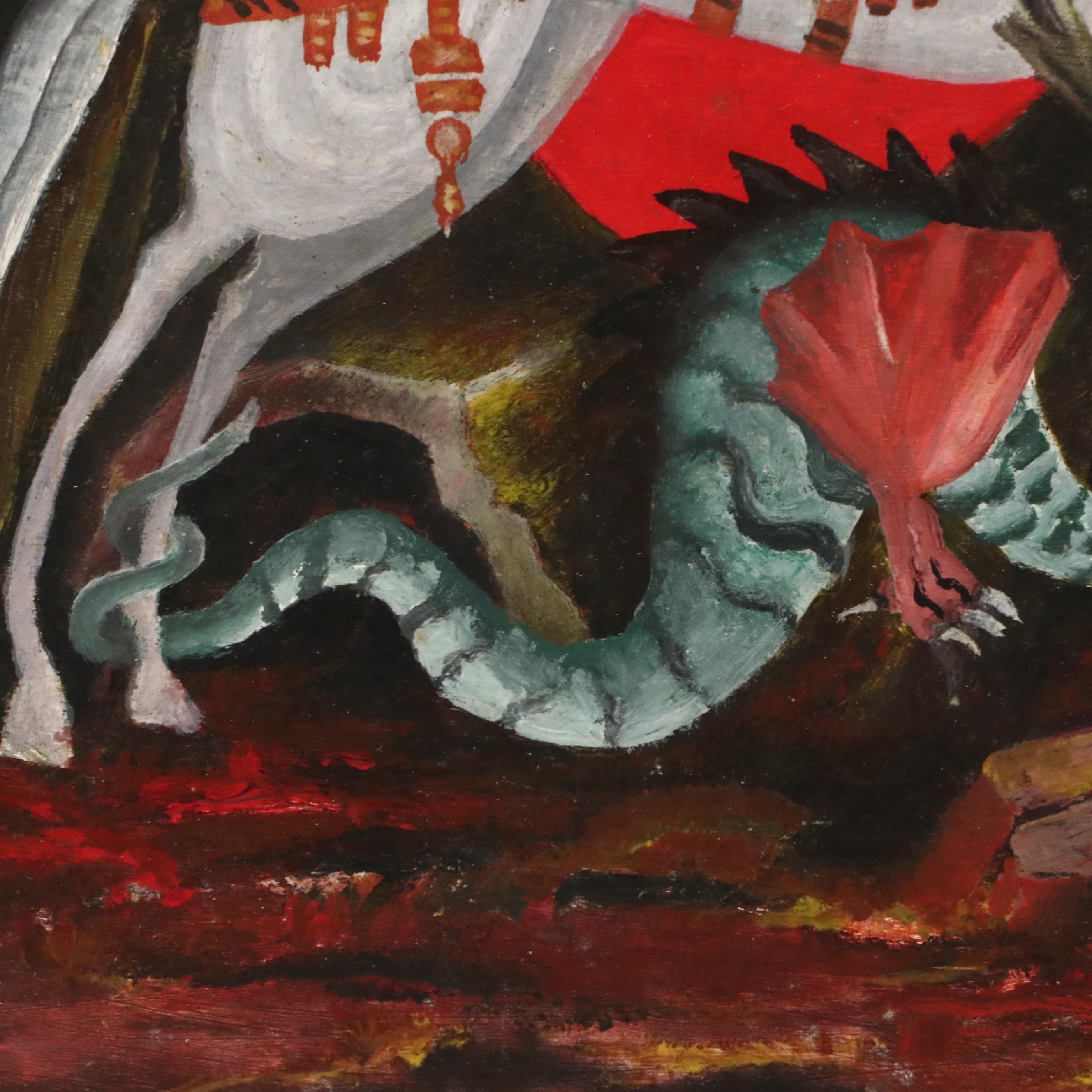 Russian Icon Painting of St. George in Oil and Tempera, Circa 1920