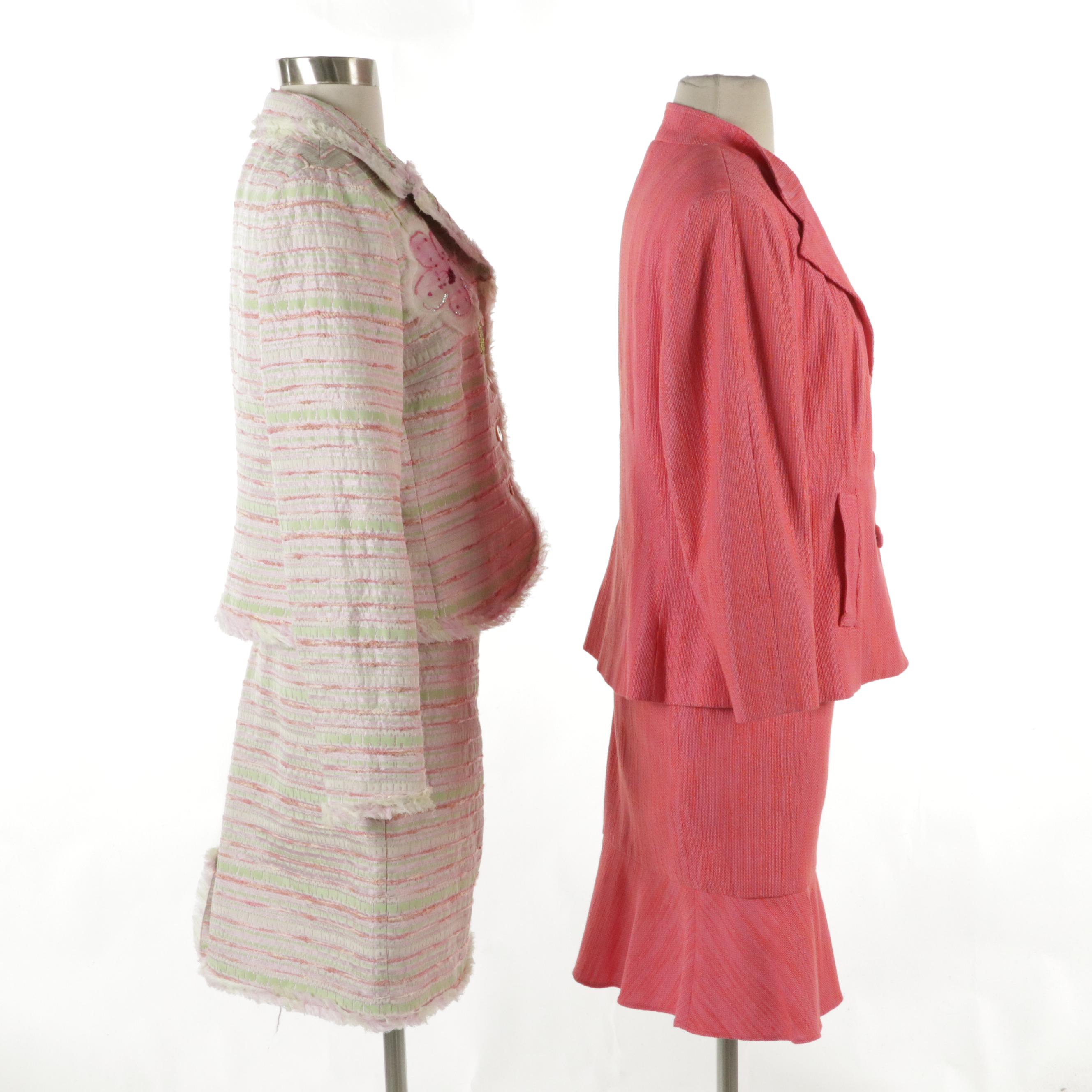 Kay Unger Pink Striped and Teri Jon Pink Tweed Striped Two-Piece Skirt Sets