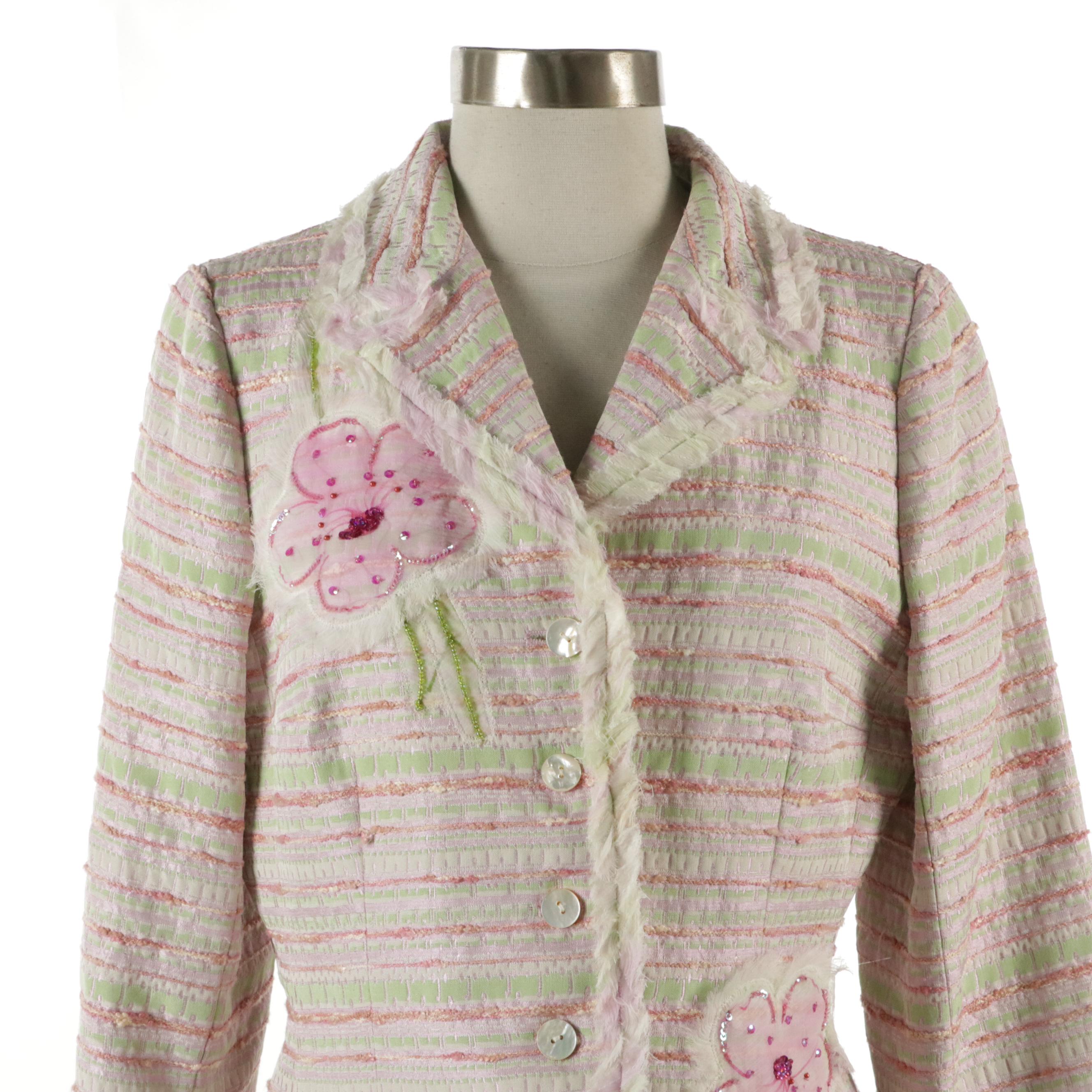 Kay Unger Pink Striped and Teri Jon Pink Tweed Striped Two-Piece Skirt Sets