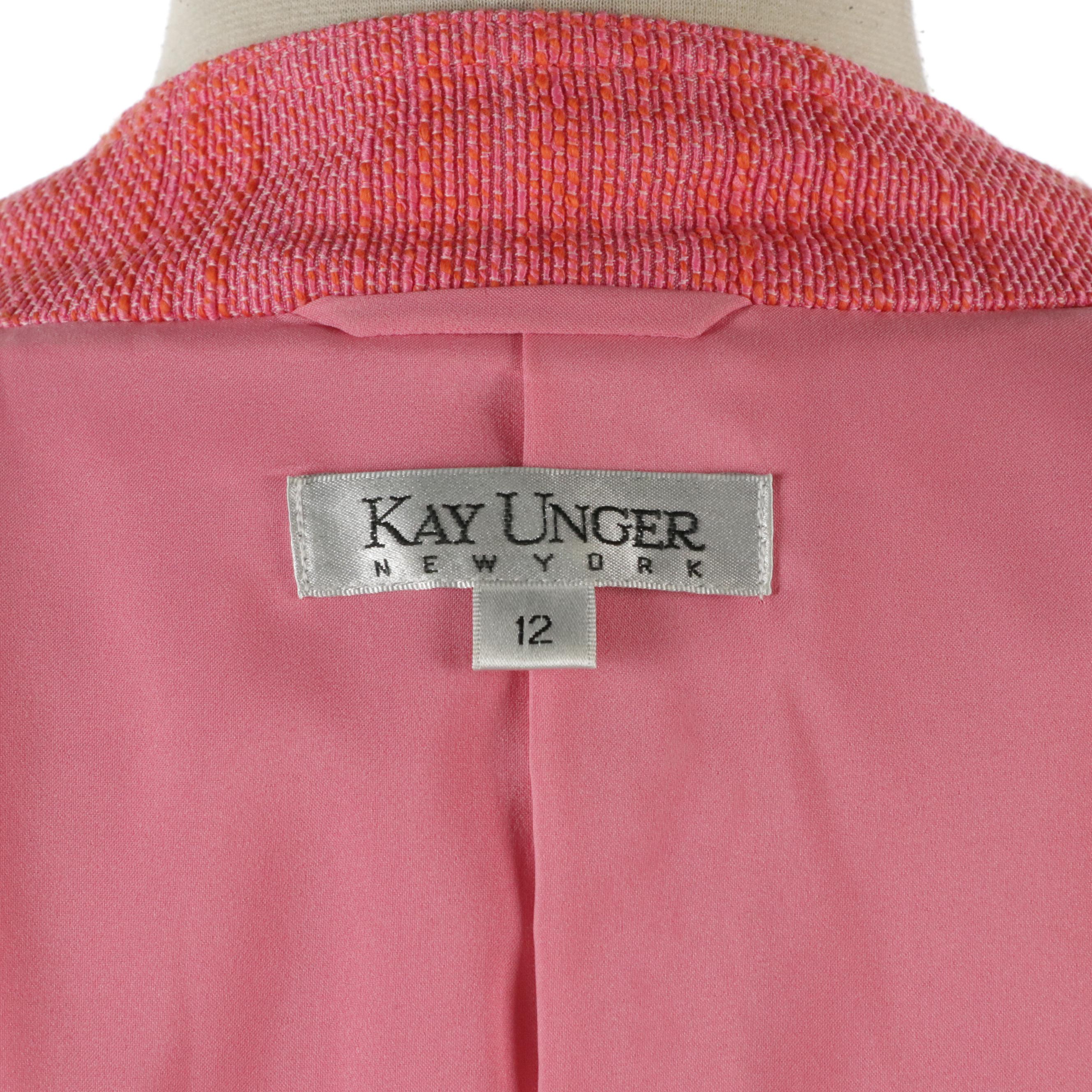 Kay Unger Pink Striped and Teri Jon Pink Tweed Striped Two-Piece Skirt Sets