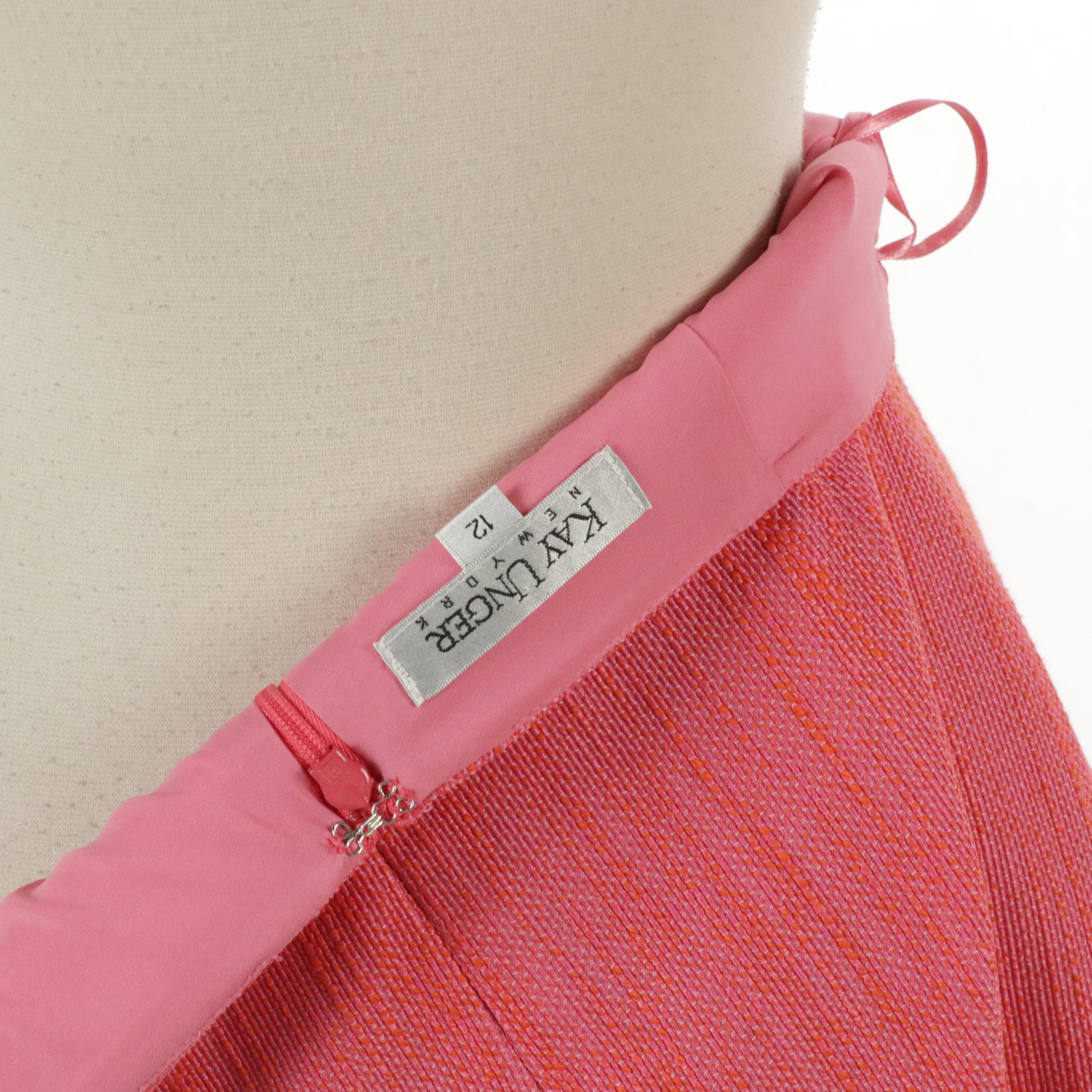 Kay Unger Pink Striped and Teri Jon Pink Tweed Striped Two-Piece Skirt Sets