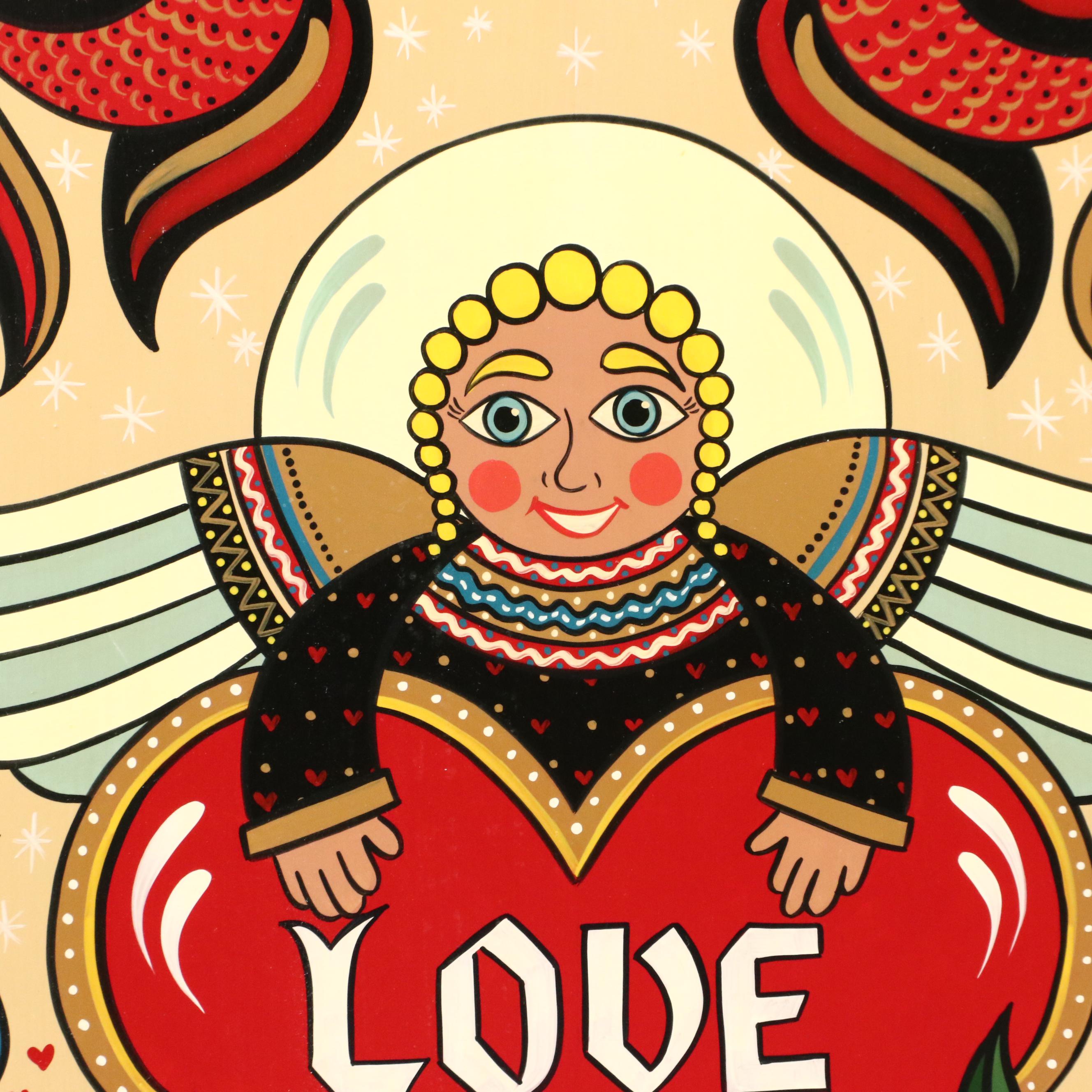 Ivan E. Hoyt Pennsylvania Dutch Folk Art Painting "God Bless This Home," 1992