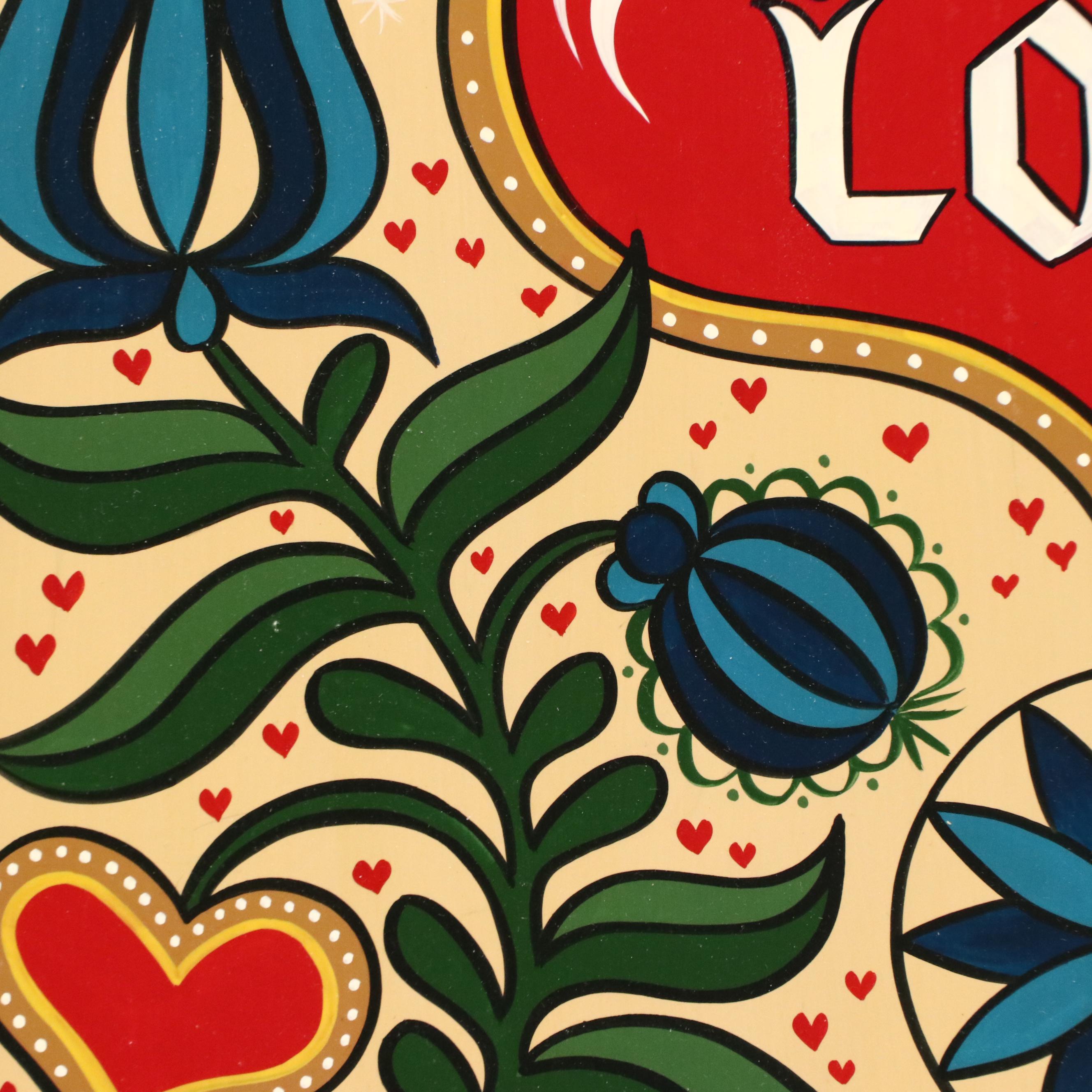 Ivan E. Hoyt Pennsylvania Dutch Folk Art Painting "God Bless This Home," 1992