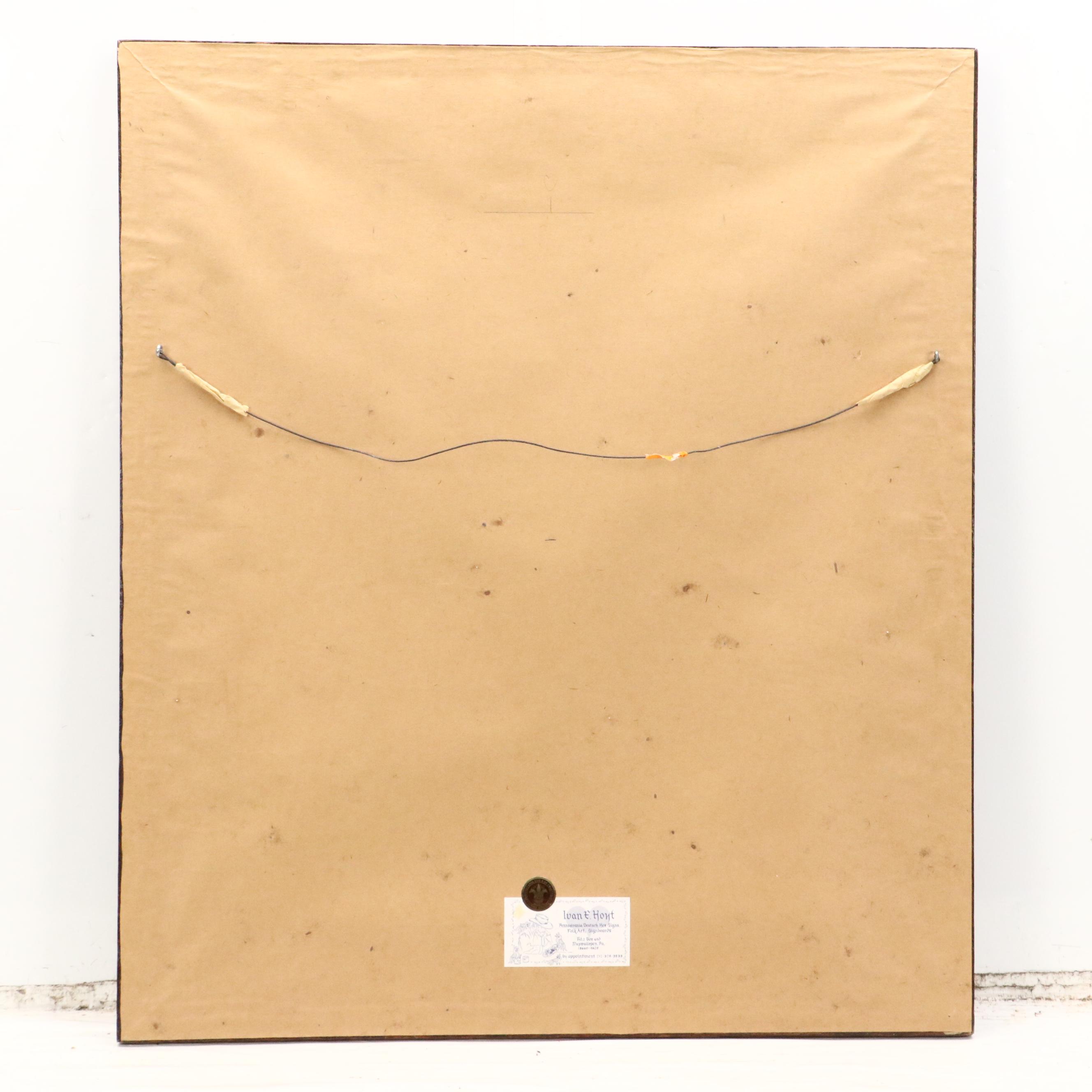 Ivan E. Hoyt Pennsylvania Dutch Folk Art Painting "God Bless This Home," 1992