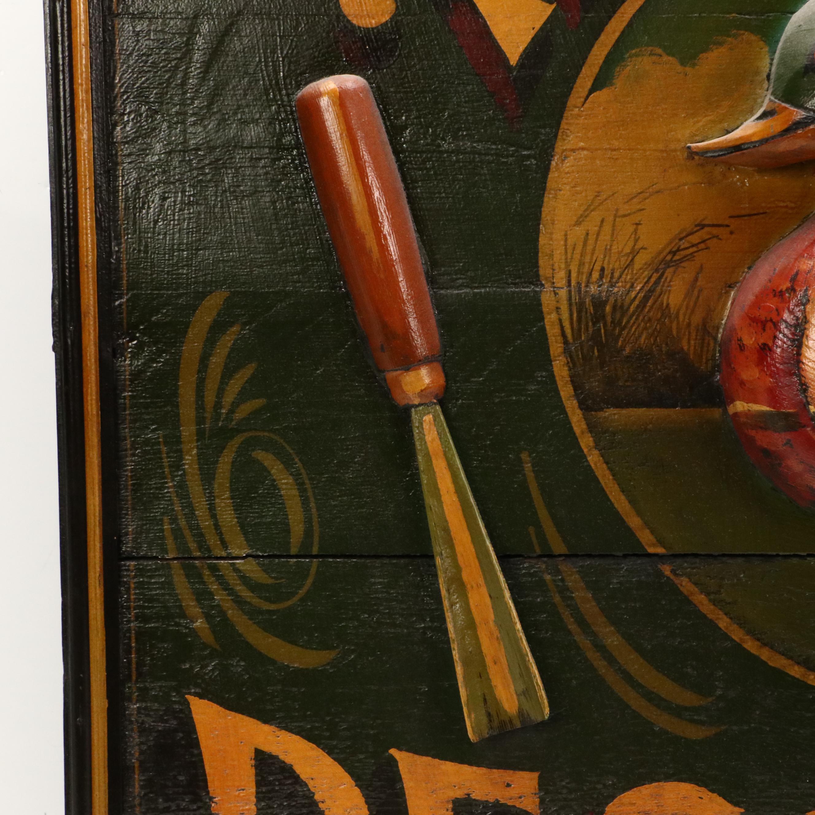Decoy Ducks Carved Wood Sign, 20th Century