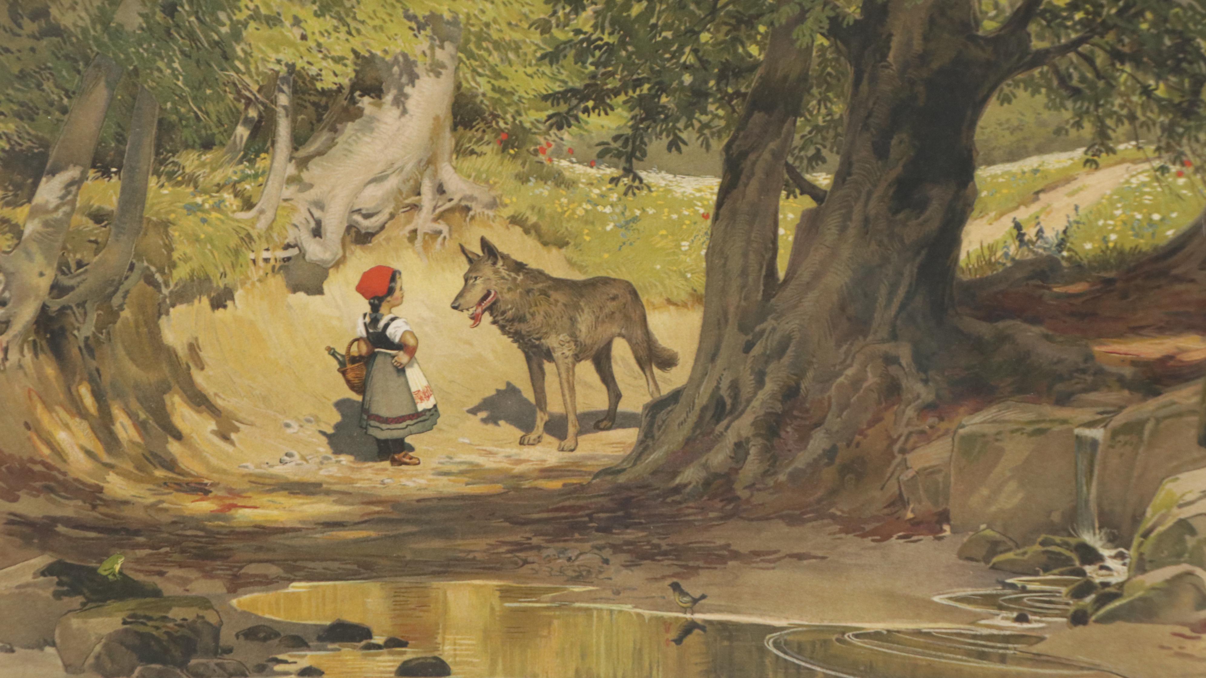 German Lithograph of Red Riding Hood and the Wolf After Paul Hey