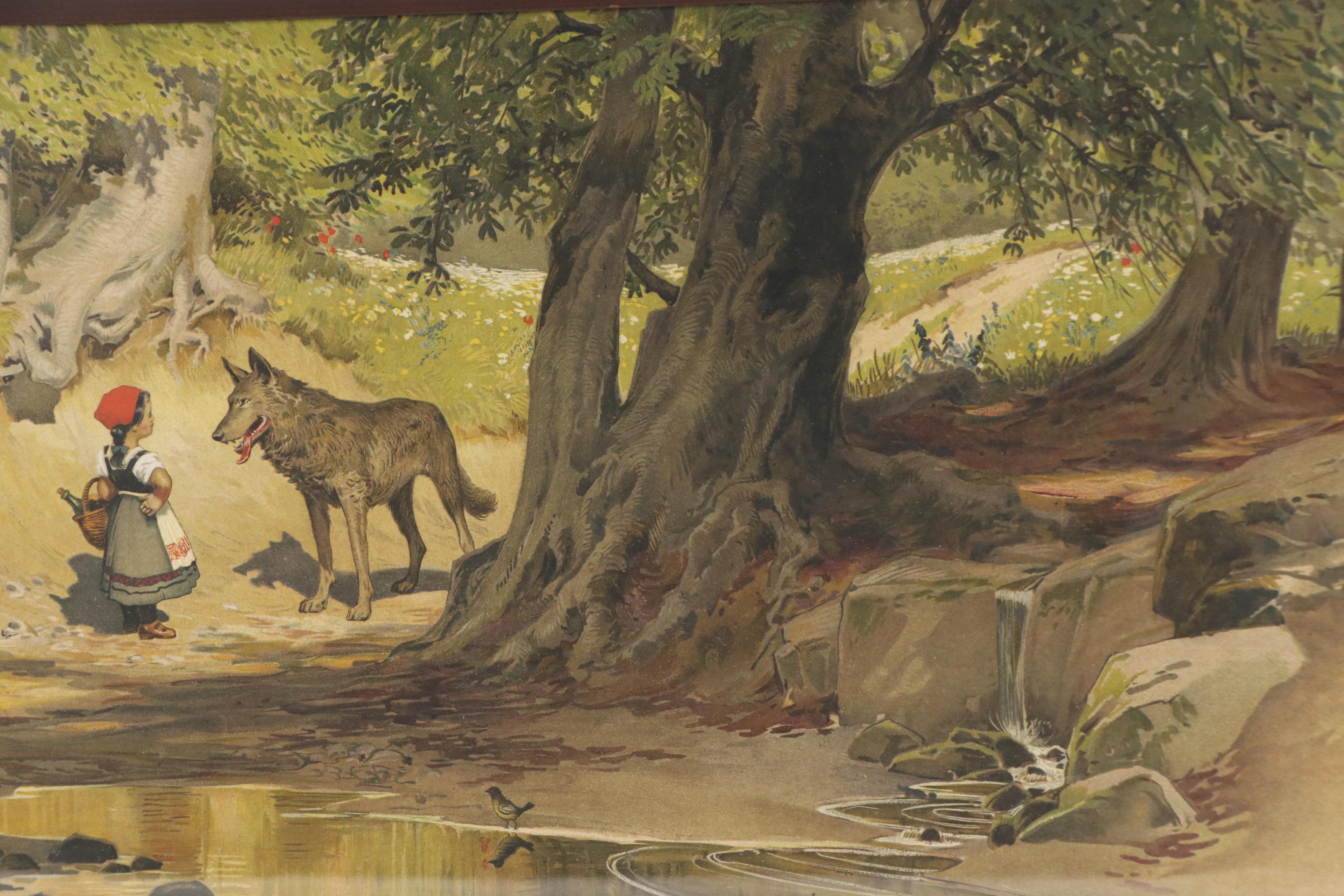 German Lithograph of Red Riding Hood and the Wolf After Paul Hey